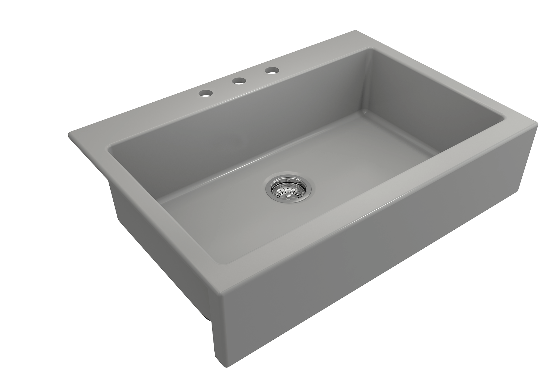 BOCCHI Nuova 34" Fireclay Retrofit Drop-In Farmhouse Sink with Accessories, Matte Gray, 1500-006-0127