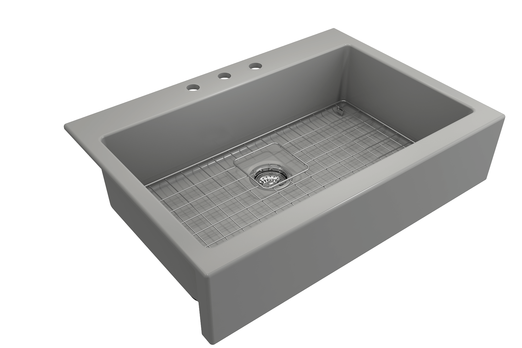 BOCCHI Nuova 34" Fireclay Retrofit Drop-In Farmhouse Sink with Accessories, Matte Gray, 1500-006-0127