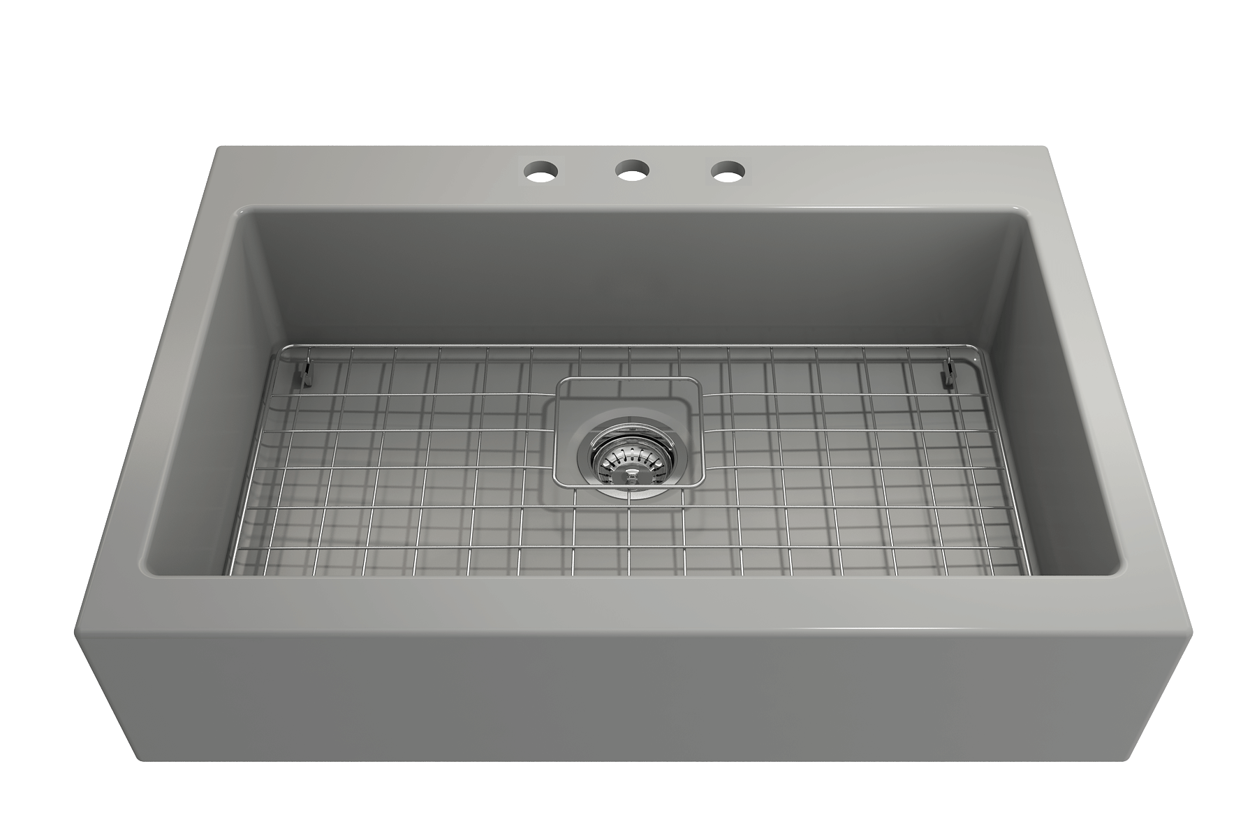 BOCCHI Nuova 34" Fireclay Retrofit Drop-In Farmhouse Sink with Accessories, Matte Gray, 1500-006-0127