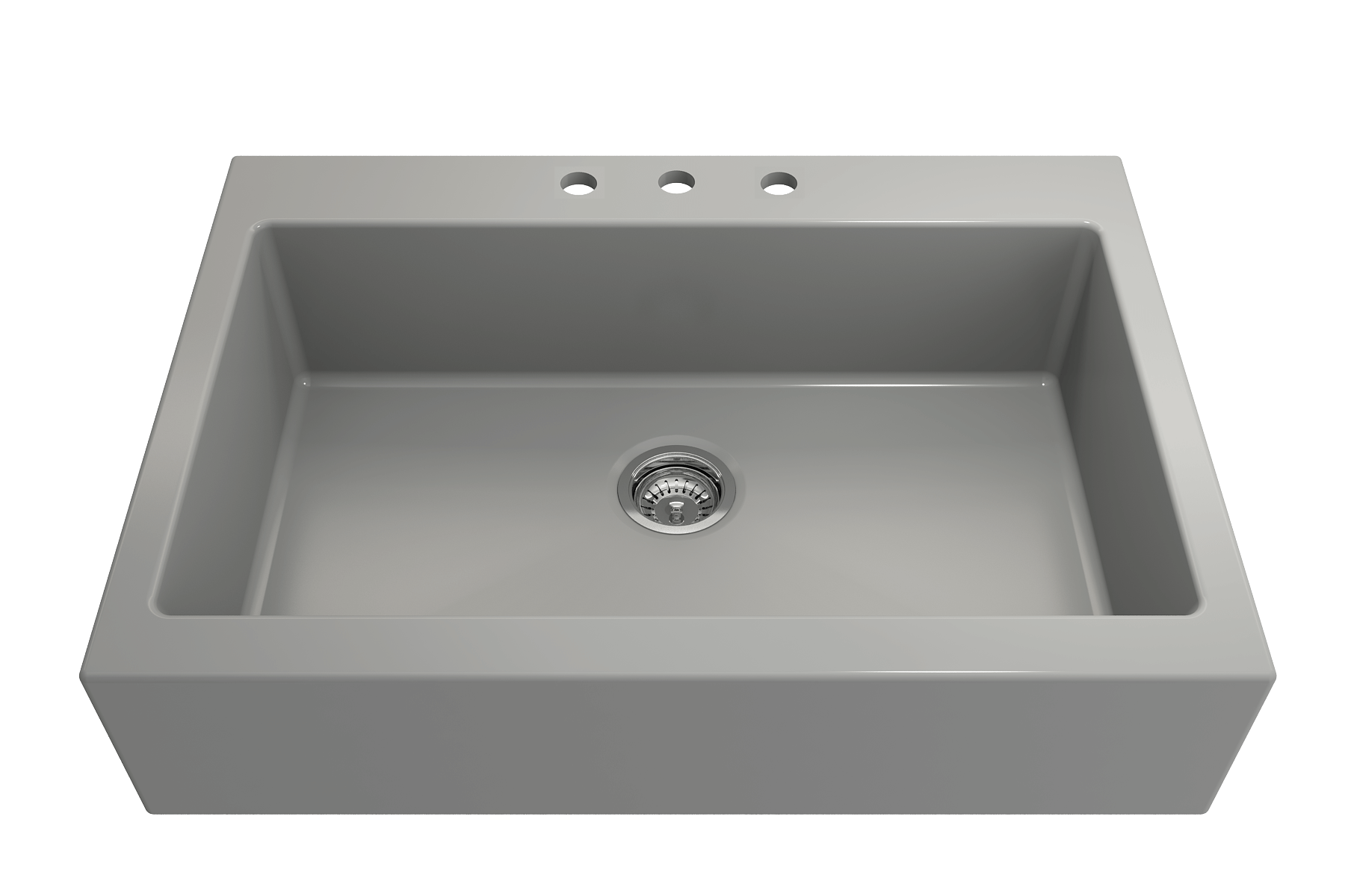 BOCCHI Nuova 34" Fireclay Retrofit Drop-In Farmhouse Sink with Accessories, Matte Gray, 1500-006-0127
