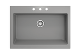 BOCCHI Nuova 34" Fireclay Retrofit Drop-In Farmhouse Sink with Accessories, Matte Gray, 1500-006-0127