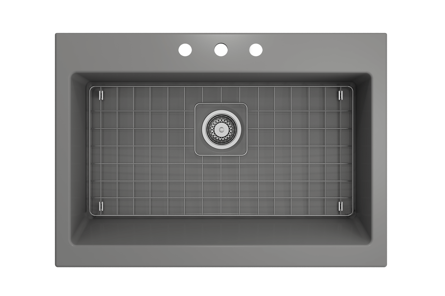 BOCCHI Nuova 34" Fireclay Retrofit Drop-In Farmhouse Sink with Accessories, Matte Gray, 1500-006-0127