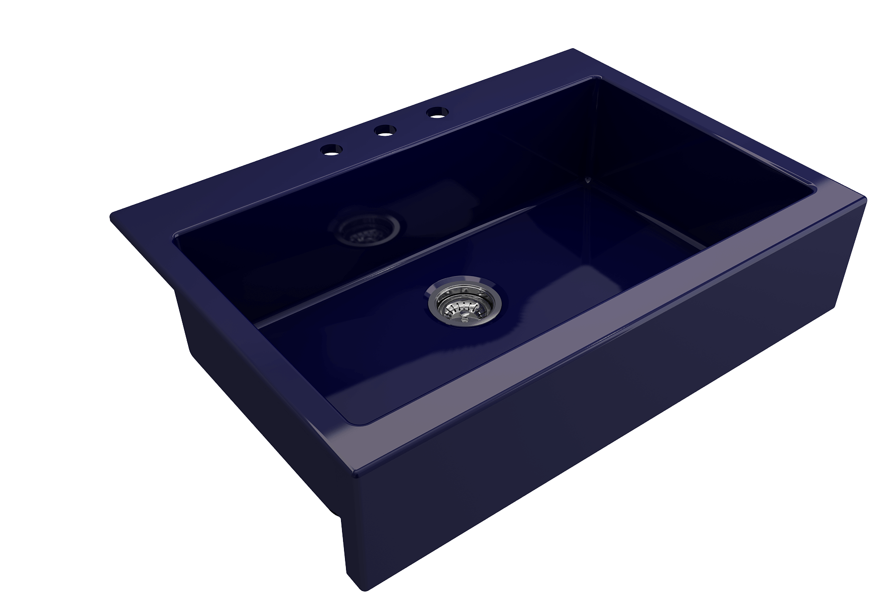BOCCHI Nuova 34" Fireclay Retrofit Drop-In Farmhouse Sink with Accessories, Sapphire Blue, 1500-010-0127