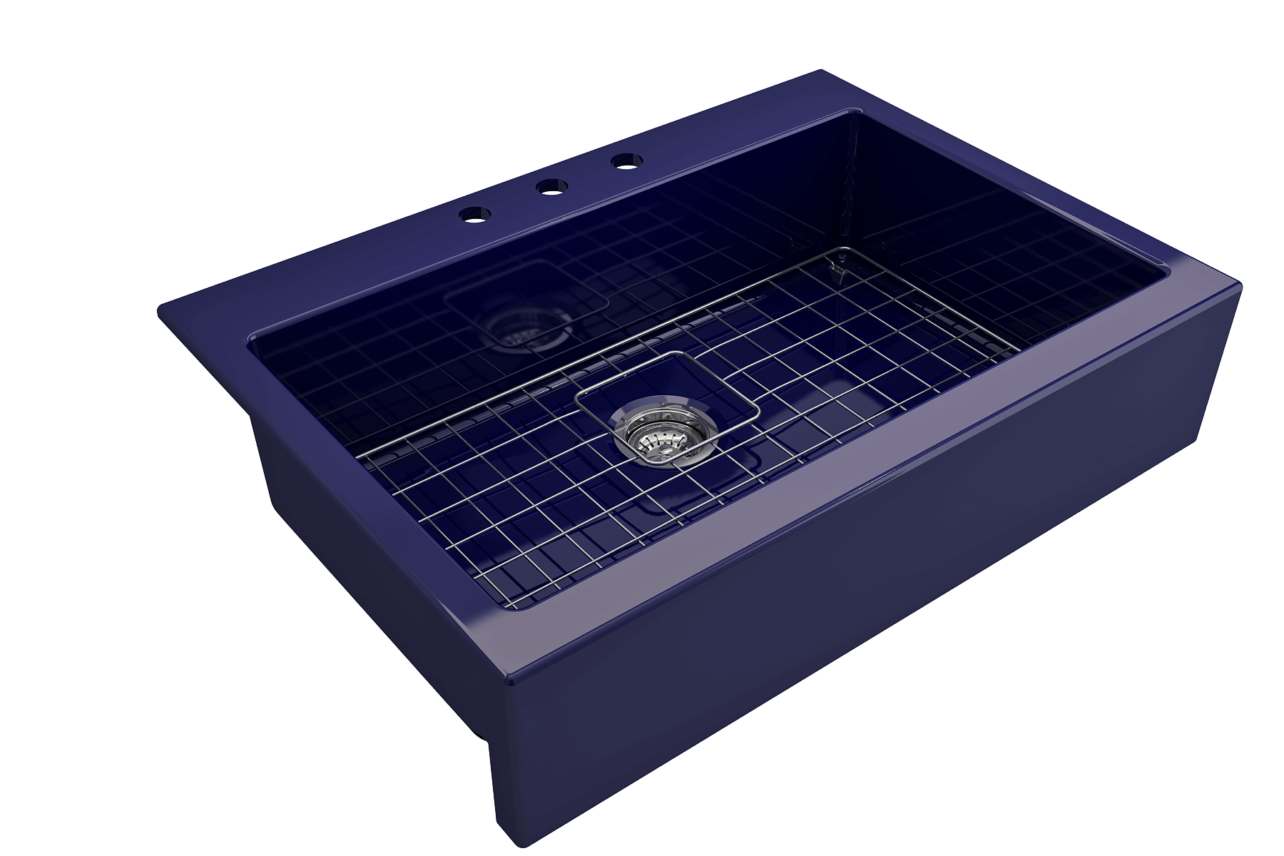BOCCHI Nuova 34" Fireclay Retrofit Drop-In Farmhouse Sink with Accessories, Sapphire Blue, 1500-010-0127