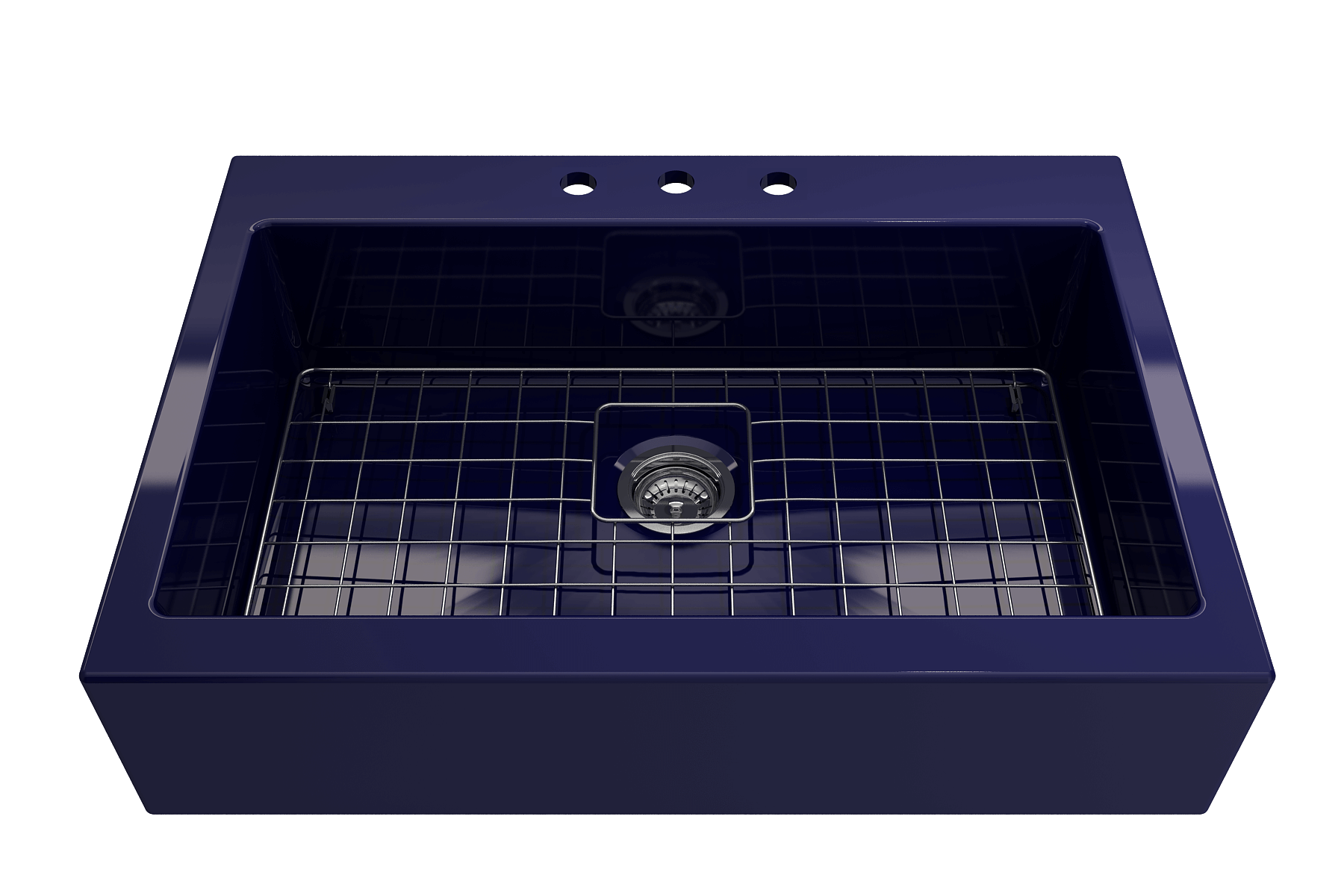 BOCCHI Nuova 34" Fireclay Retrofit Drop-In Farmhouse Sink with Accessories, Sapphire Blue, 1500-010-0127