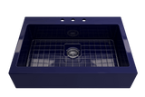 BOCCHI Nuova 34" Fireclay Retrofit Drop-In Farmhouse Sink with Accessories, Sapphire Blue, 1500-010-0127