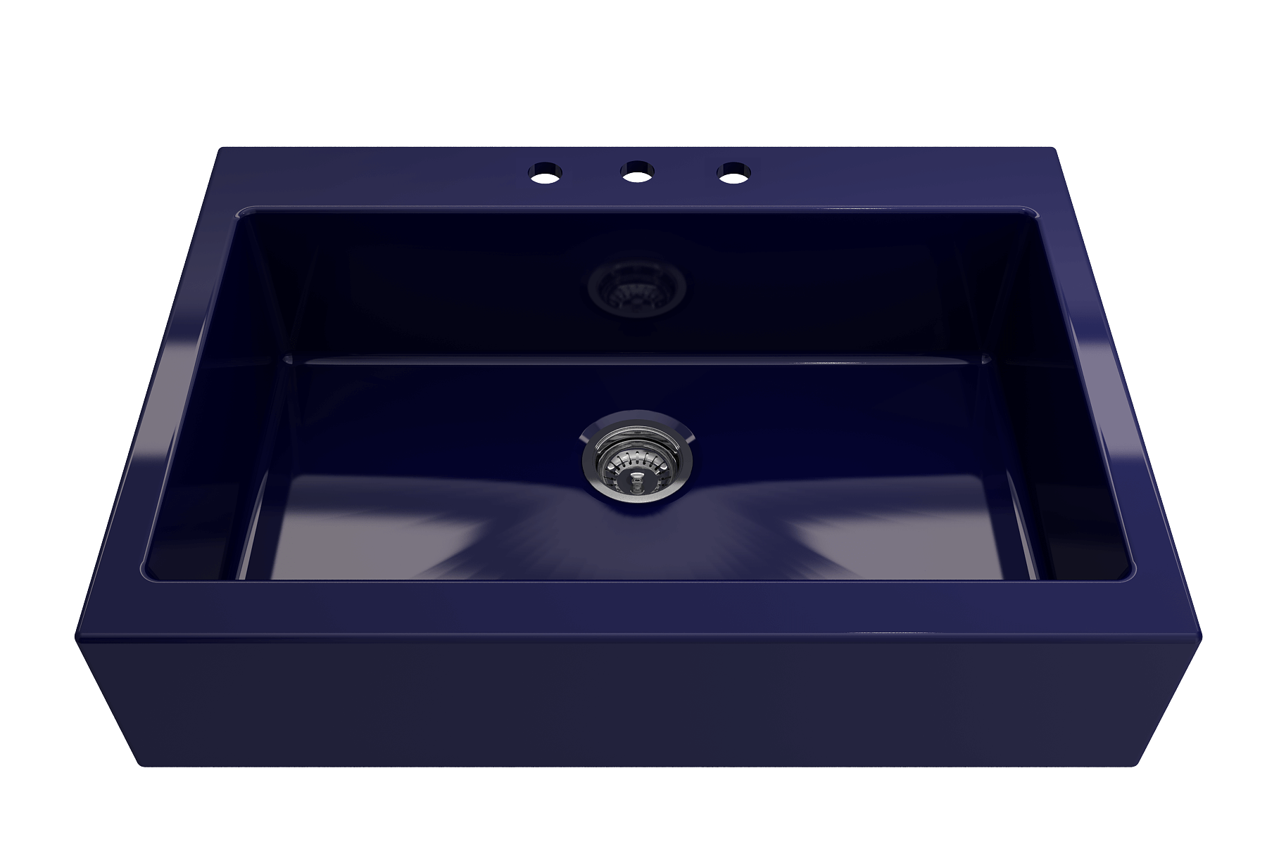 BOCCHI Nuova 34" Fireclay Retrofit Drop-In Farmhouse Sink with Accessories, Sapphire Blue, 1500-010-0127