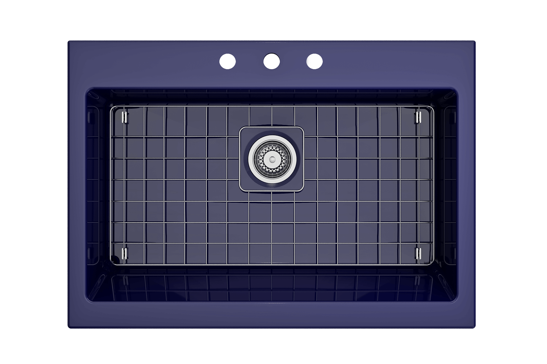BOCCHI Nuova 34" Fireclay Retrofit Drop-In Farmhouse Sink with Accessories, Sapphire Blue, 1500-010-0127