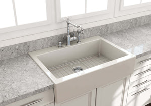 Alternate Image for BOCCHI Nuova 34" Fireclay Retrofit Drop-In Farmhouse Sink with Accessories, Biscuit, 1500-014-0127
