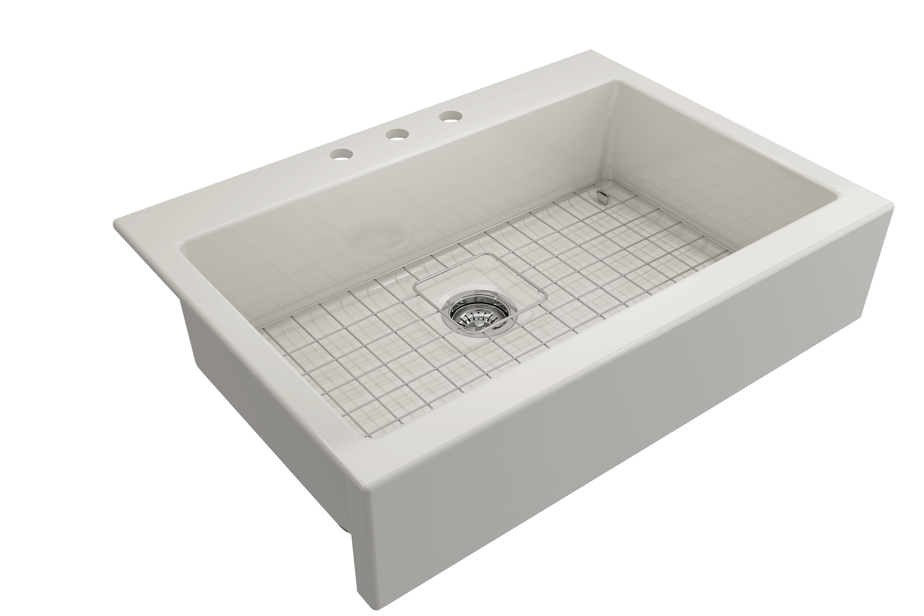 BOCCHI Nuova 34" Fireclay Retrofit Drop-In Farmhouse Sink with Accessories, Biscuit, 1500-014-0127