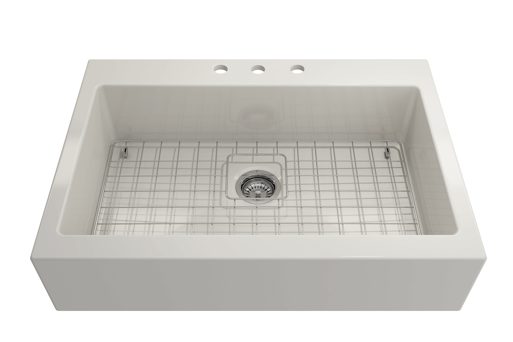 BOCCHI Nuova 34" Fireclay Retrofit Drop-In Farmhouse Sink with Accessories, Biscuit, 1500-014-0127