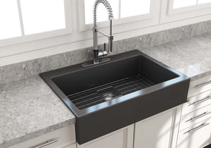 Alternate Image for BOCCHI Nuova 34" Fireclay Retrofit Drop-In Farmhouse Sink with Accessories, Matte Dark Gray, 1500-020-0127