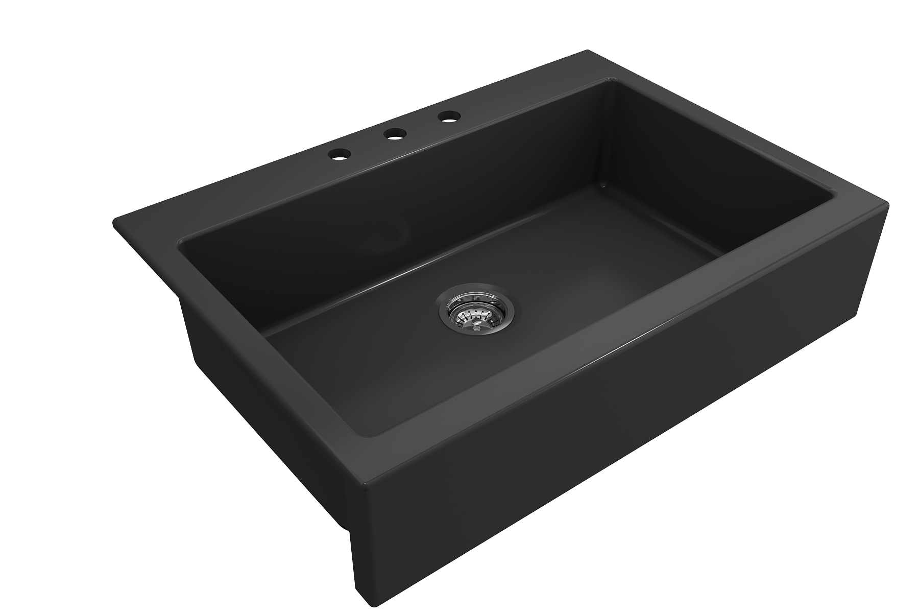BOCCHI Nuova 34" Fireclay Retrofit Drop-In Farmhouse Sink with Accessories, Matte Dark Gray, 1500-020-0127