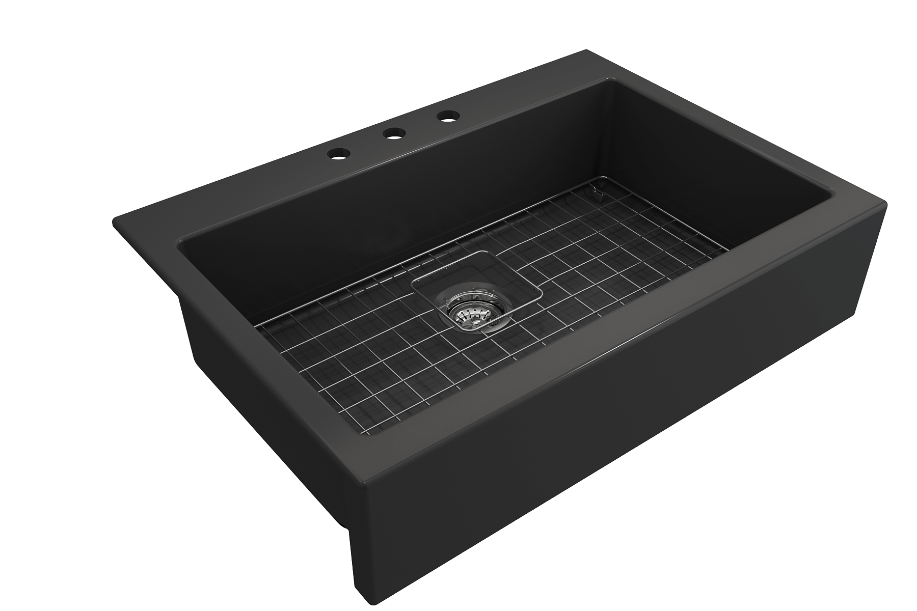 BOCCHI Nuova 34" Fireclay Retrofit Drop-In Farmhouse Sink with Accessories, Matte Dark Gray, 1500-020-0127