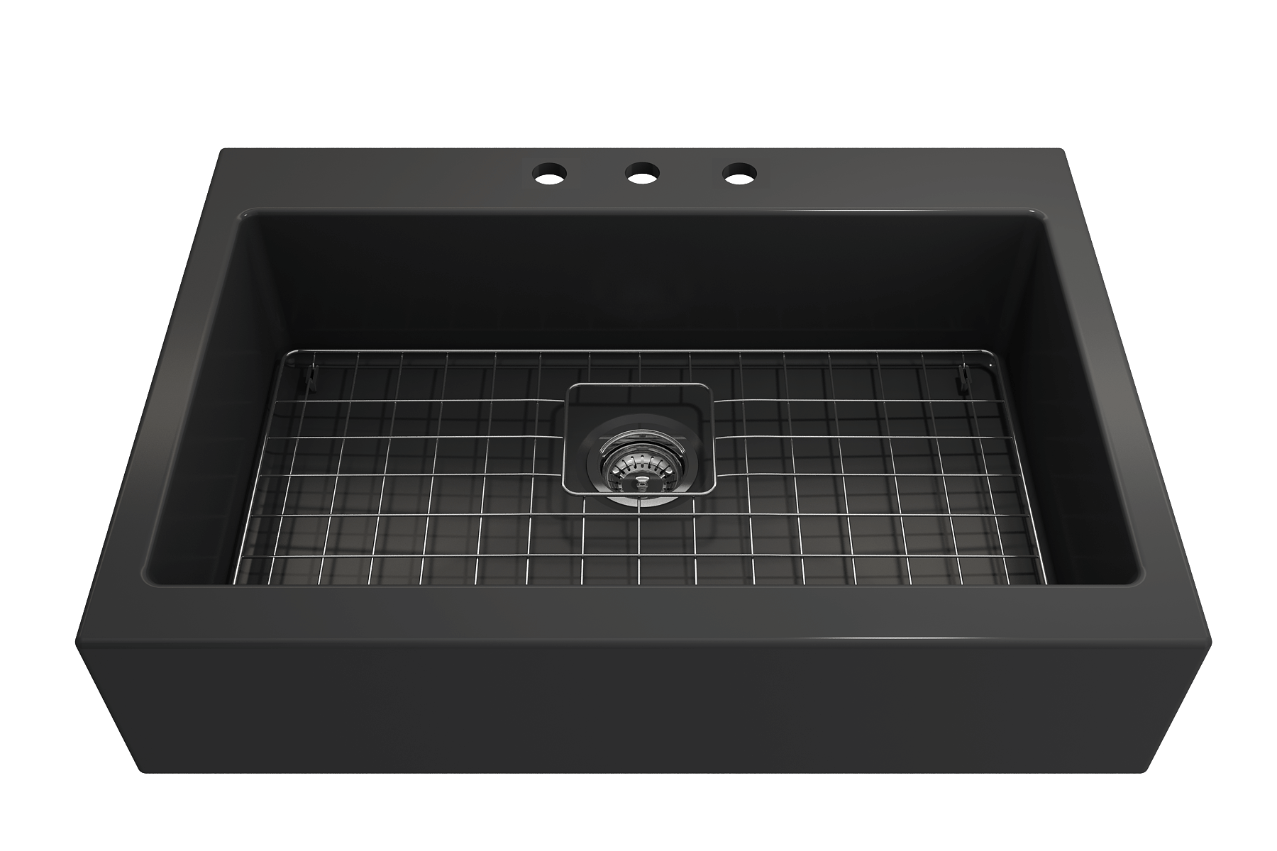 BOCCHI Nuova 34" Fireclay Retrofit Drop-In Farmhouse Sink with Accessories, Matte Dark Gray, 1500-020-0127