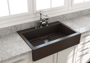 Alternate Image for BOCCHI Nuova 34" Fireclay Retrofit Drop-In Farmhouse Sink with Accessories, Matte Brown, 1500-025-0127
