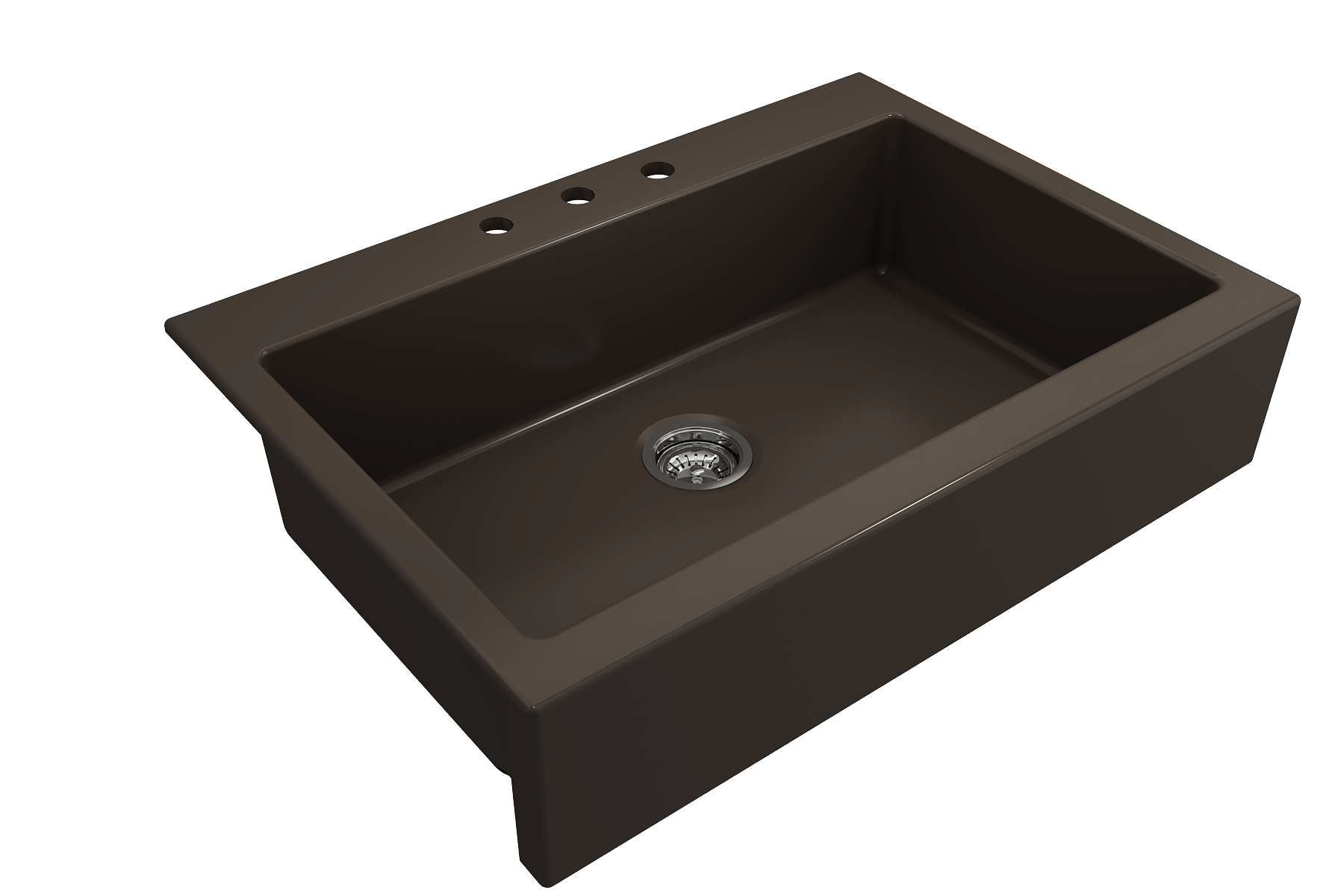 BOCCHI Nuova 34" Fireclay Retrofit Drop-In Farmhouse Sink with Accessories, Matte Brown, 1500-025-0127