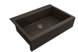 BOCCHI Nuova 34" Fireclay Retrofit Drop-In Farmhouse Sink with Accessories, Matte Brown, 1500-025-0127