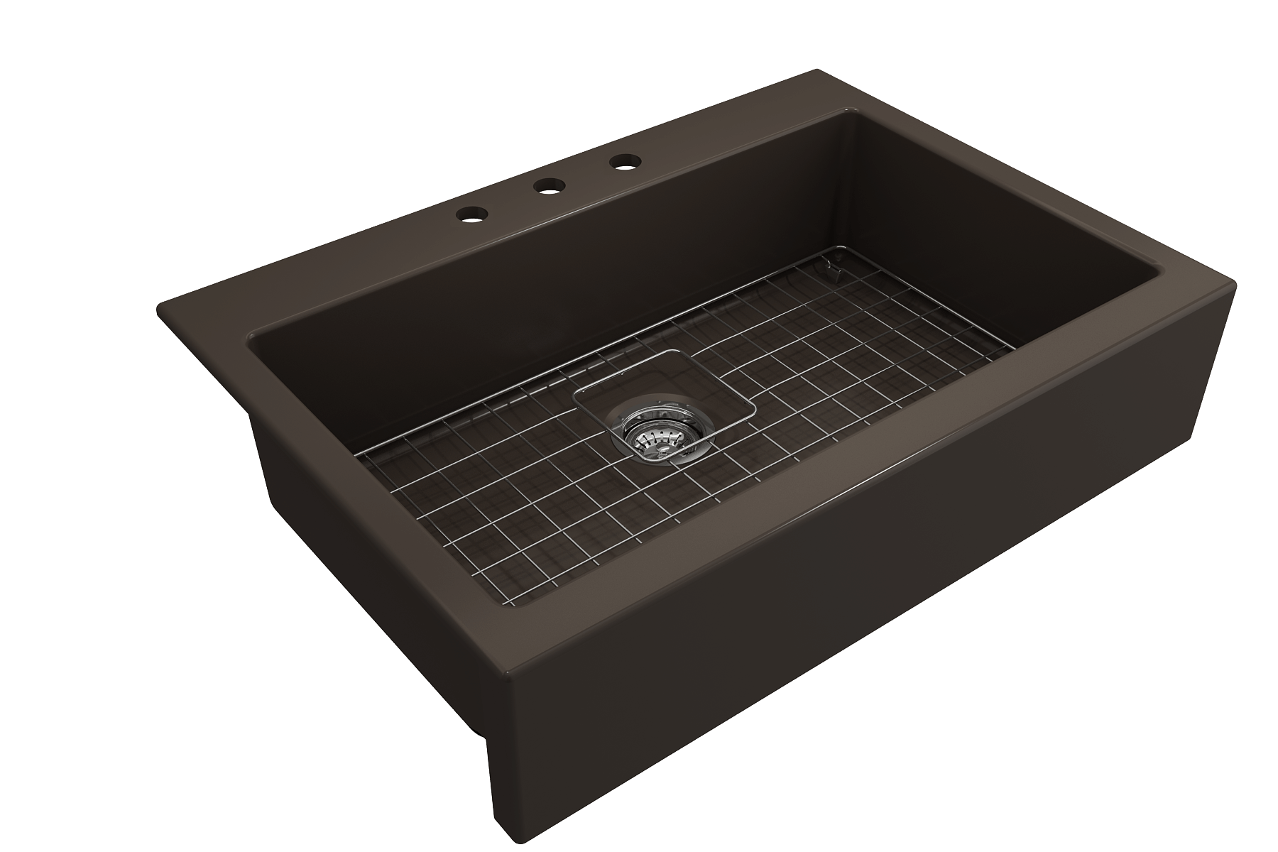 BOCCHI Nuova 34" Fireclay Retrofit Drop-In Farmhouse Sink with Accessories, Matte Brown, 1500-025-0127