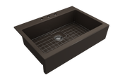 BOCCHI Nuova 34" Fireclay Retrofit Drop-In Farmhouse Sink with Accessories, Matte Brown, 1500-025-0127