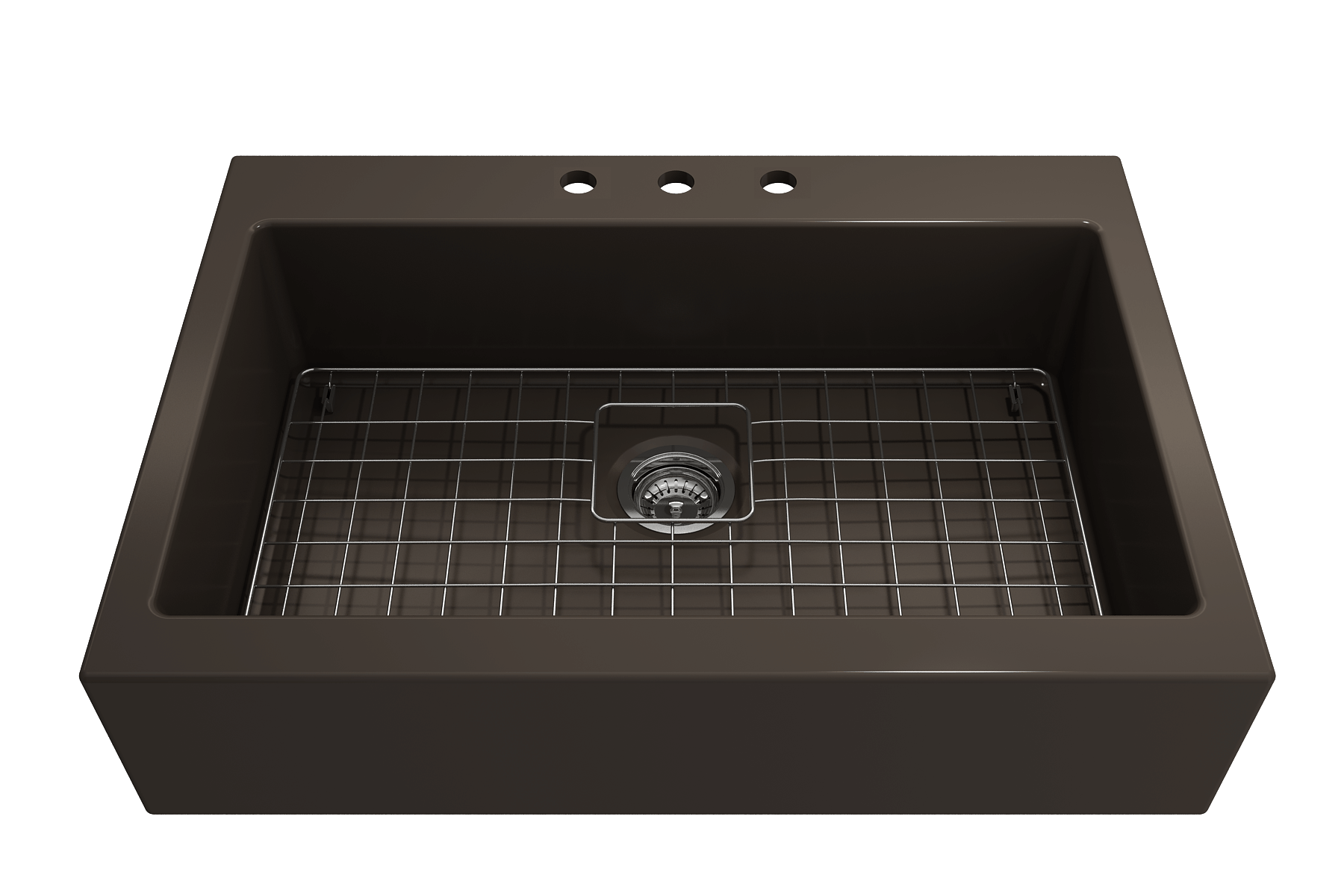 BOCCHI Nuova 34" Fireclay Retrofit Drop-In Farmhouse Sink with Accessories, Matte Brown, 1500-025-0127