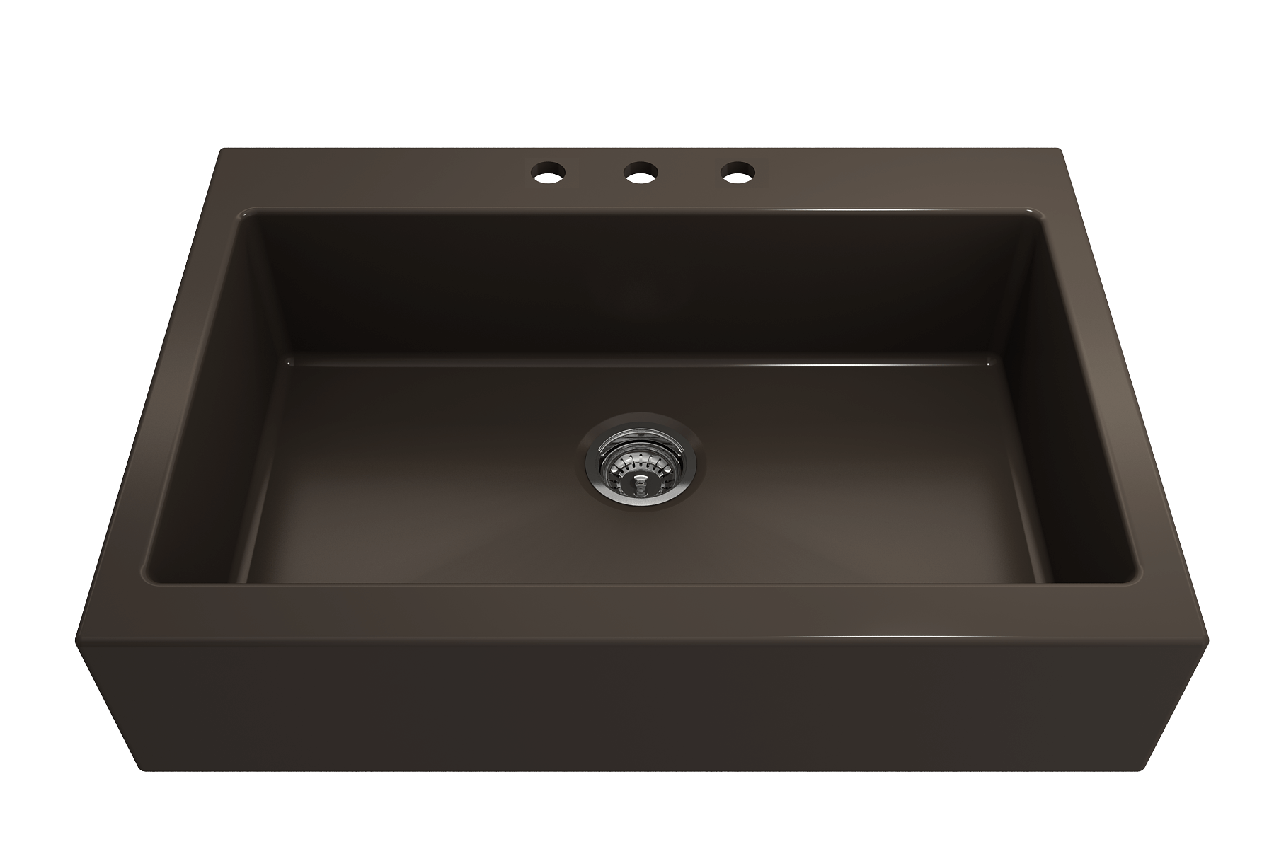 BOCCHI Nuova 34" Fireclay Retrofit Drop-In Farmhouse Sink with Accessories, Matte Brown, 1500-025-0127