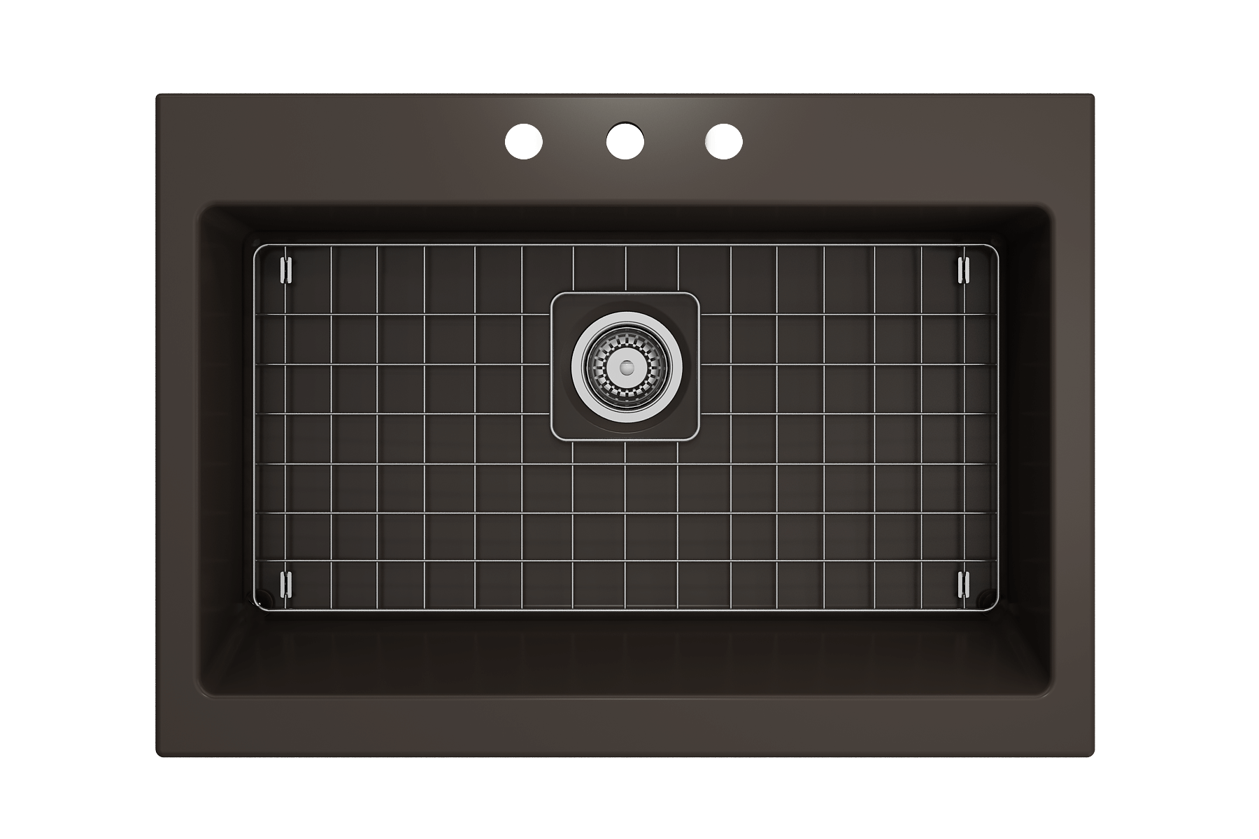 BOCCHI Nuova 34" Fireclay Retrofit Drop-In Farmhouse Sink with Accessories, Matte Brown, 1500-025-0127