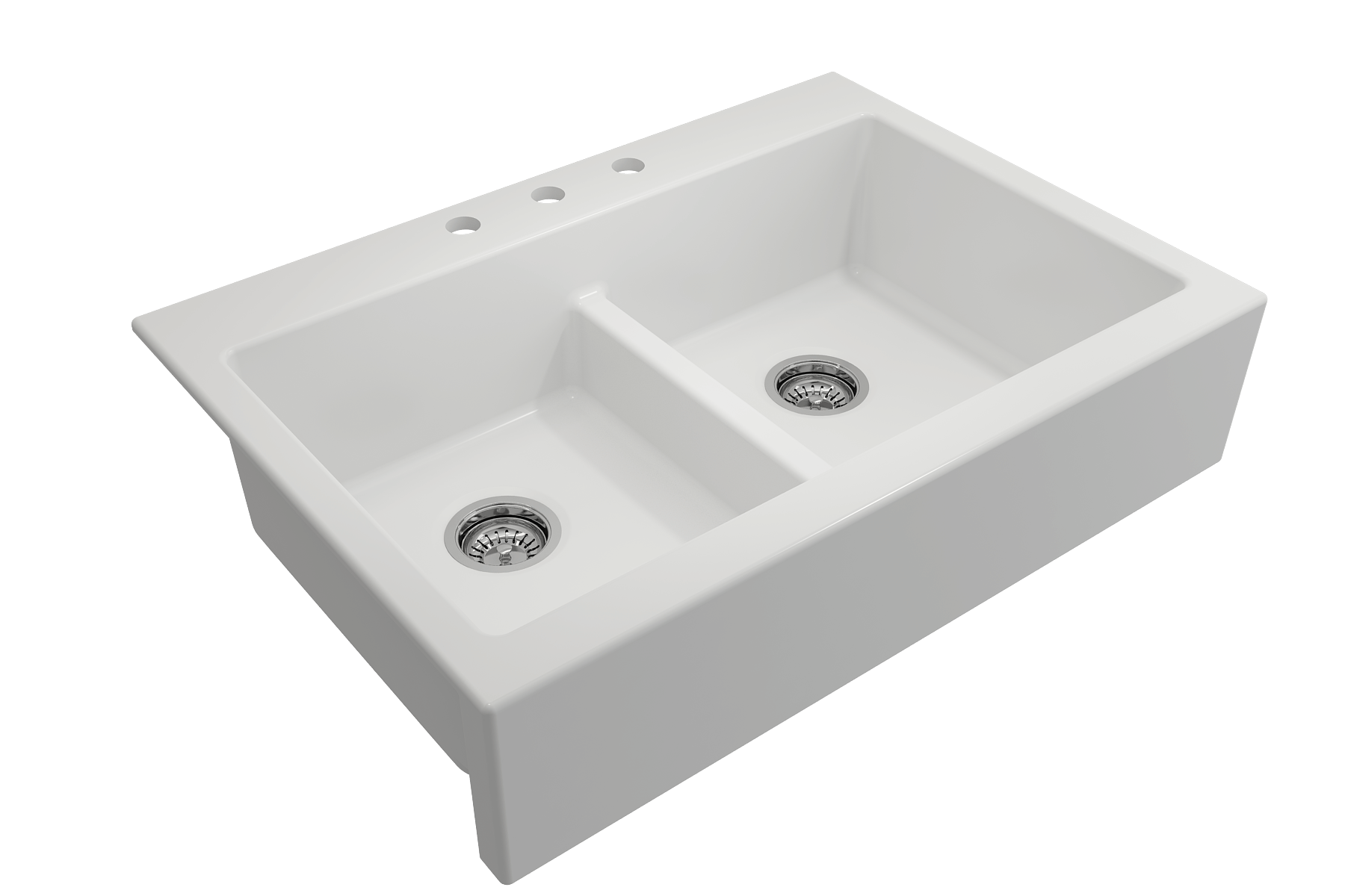 BOCCHI Nuova 34" Fireclay Retrofit Drop-In Farmhouse Sink with Accessories, 50/50 Double Bowl, Matte White, 1501-002-0127