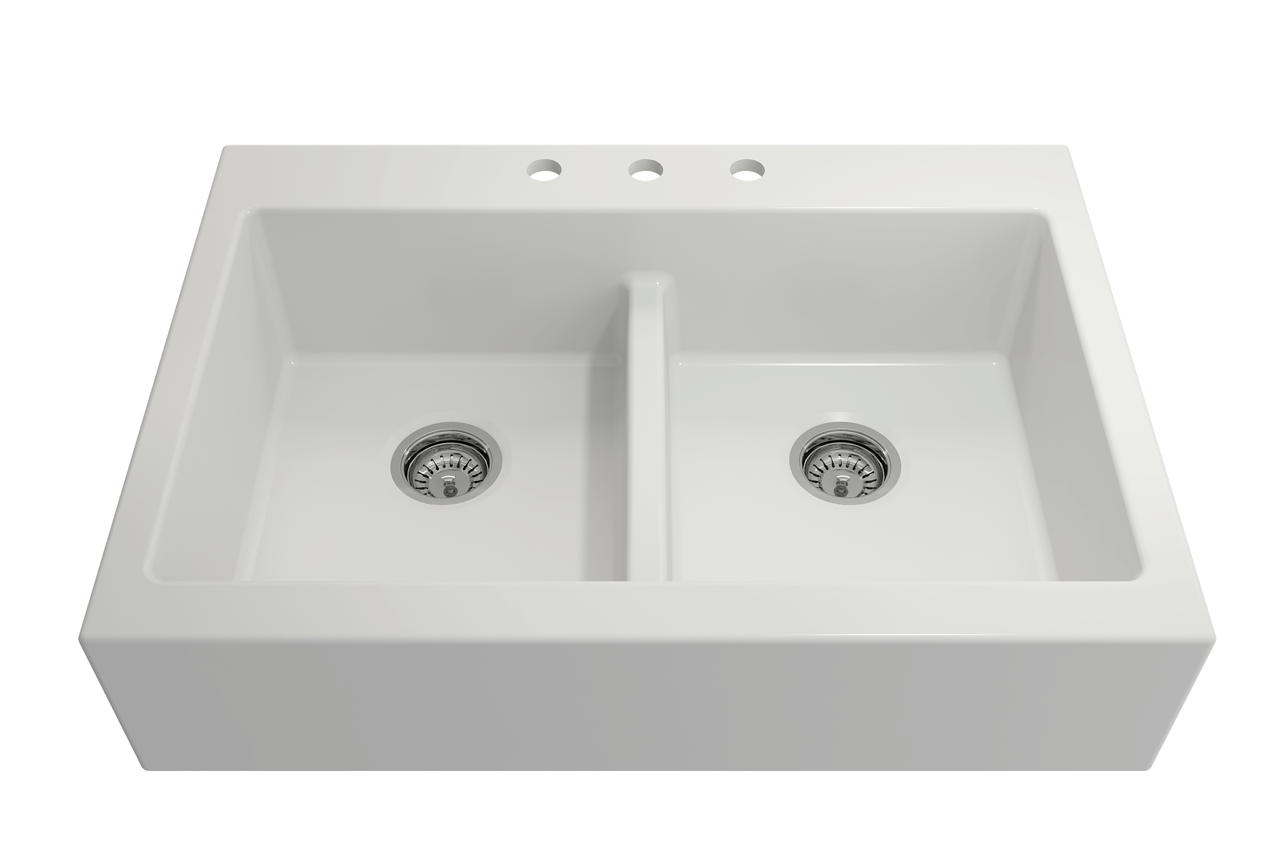 BOCCHI Nuova 34" Fireclay Retrofit Drop-In Farmhouse Sink with Accessories, 50/50 Double Bowl, Matte White, 1501-002-0127