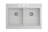 BOCCHI Nuova 34" Fireclay Retrofit Drop-In Farmhouse Sink with Accessories, 50/50 Double Bowl, Matte White, 1501-002-0127