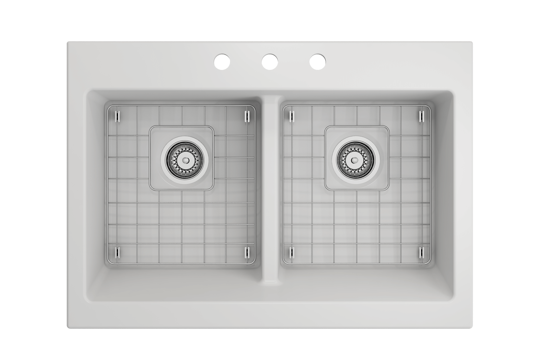 BOCCHI Nuova 34" Fireclay Retrofit Drop-In Farmhouse Sink with Accessories, 50/50 Double Bowl, Matte White, 1501-002-0127