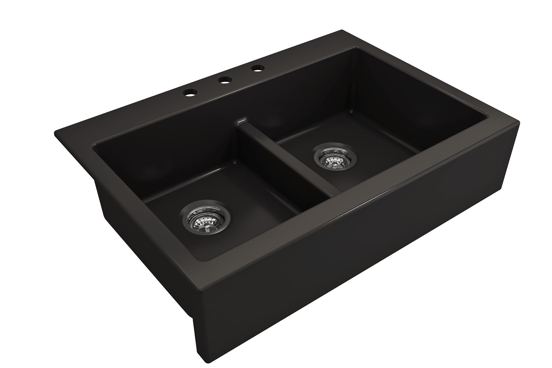 BOCCHI Nuova 34" Fireclay Retrofit Drop-In Farmhouse Sink with Accessories, 50/50 Double Bowl, Matte Black, 1501-004-0127