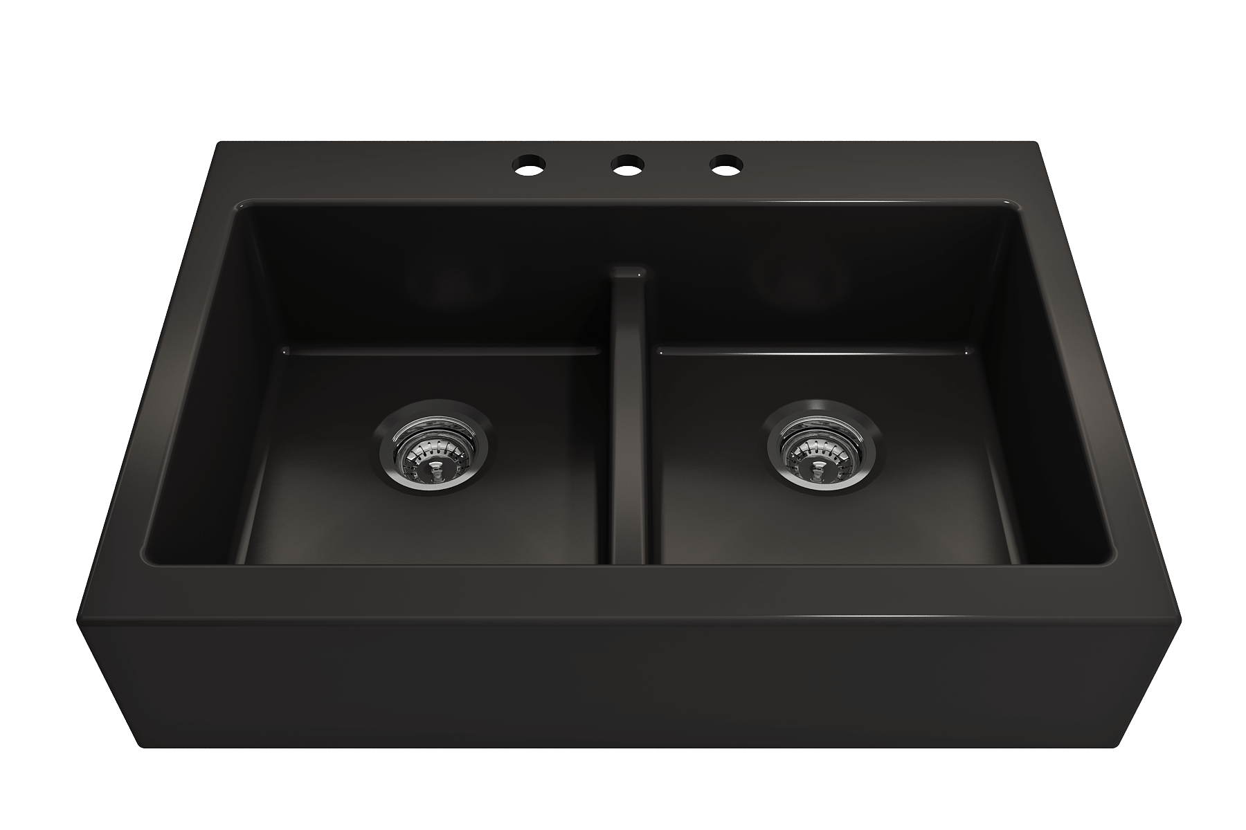 BOCCHI Nuova 34" Fireclay Retrofit Drop-In Farmhouse Sink with Accessories, 50/50 Double Bowl, Matte Black, 1501-004-0127