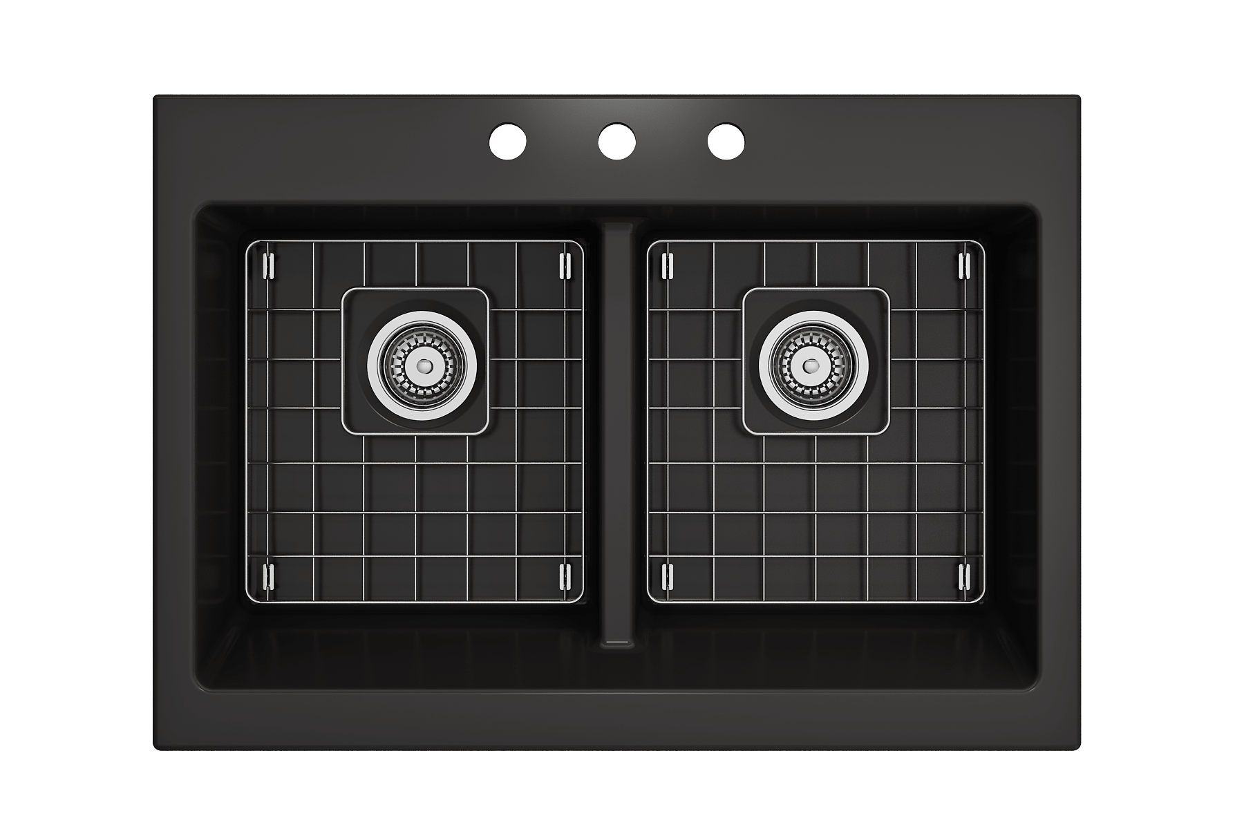 BOCCHI Nuova 34" Fireclay Retrofit Drop-In Farmhouse Sink with Accessories, 50/50 Double Bowl, Matte Black, 1501-004-0127