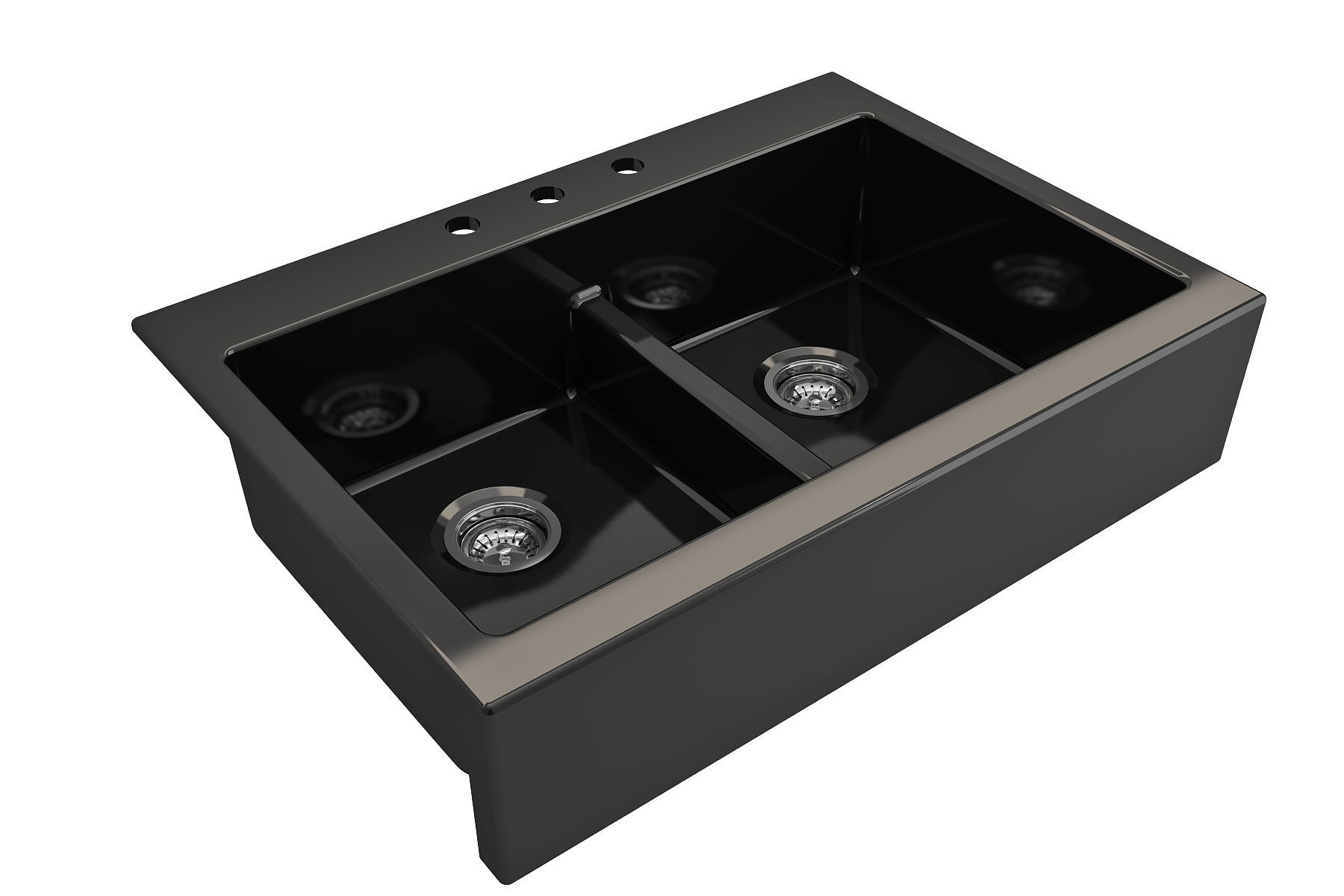 BOCCHI Nuova 34" Fireclay Retrofit Drop-In Farmhouse Sink with Accessories, 50/50 Double Bowl, Black, 1501-005-0127
