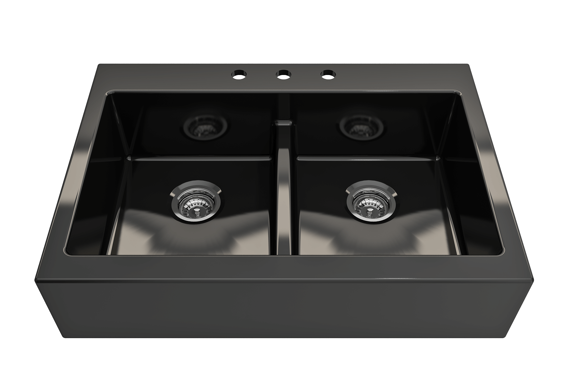 BOCCHI Nuova 34" Fireclay Retrofit Drop-In Farmhouse Sink with Accessories, 50/50 Double Bowl, Black, 1501-005-0127