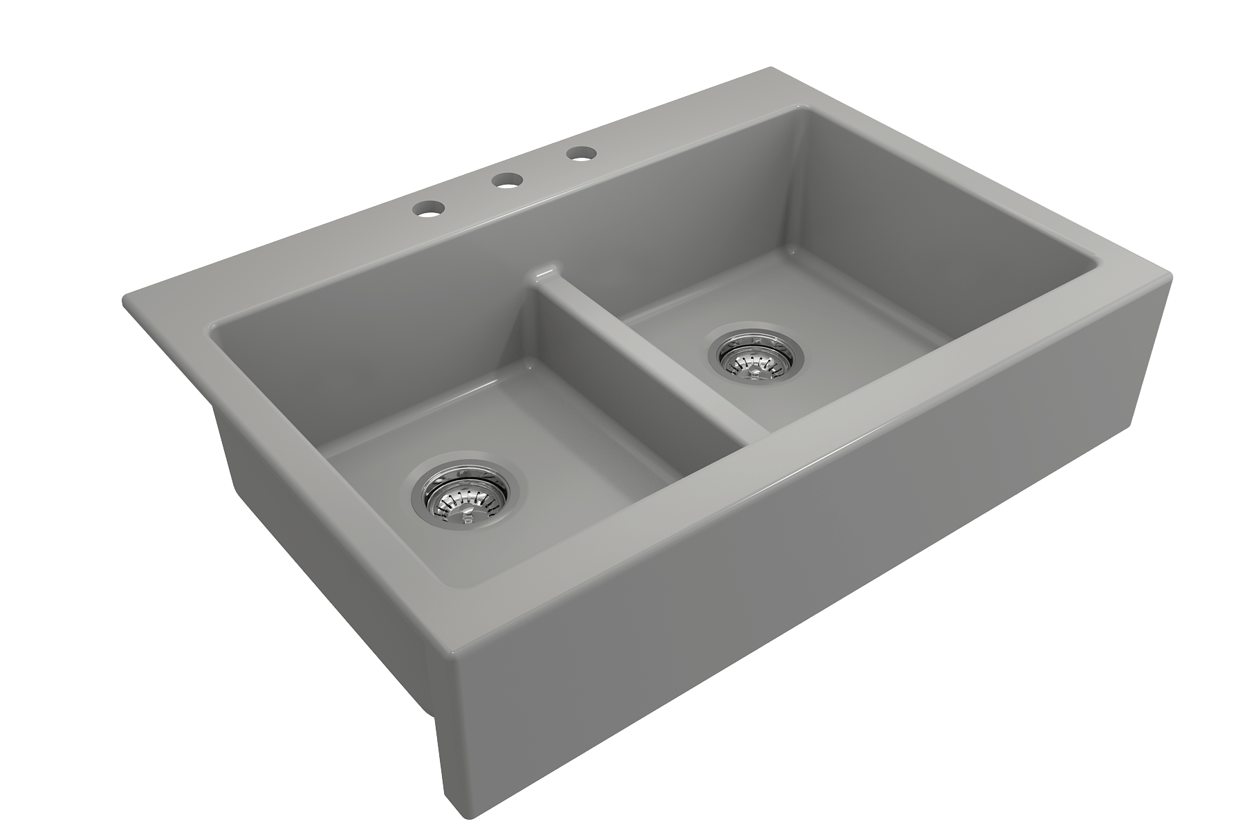 BOCCHI Nuova 34" Fireclay Retrofit Drop-In Farmhouse Sink with Accessories, 50/50 Double Bowl, Matte Gray, 1501-006-0127