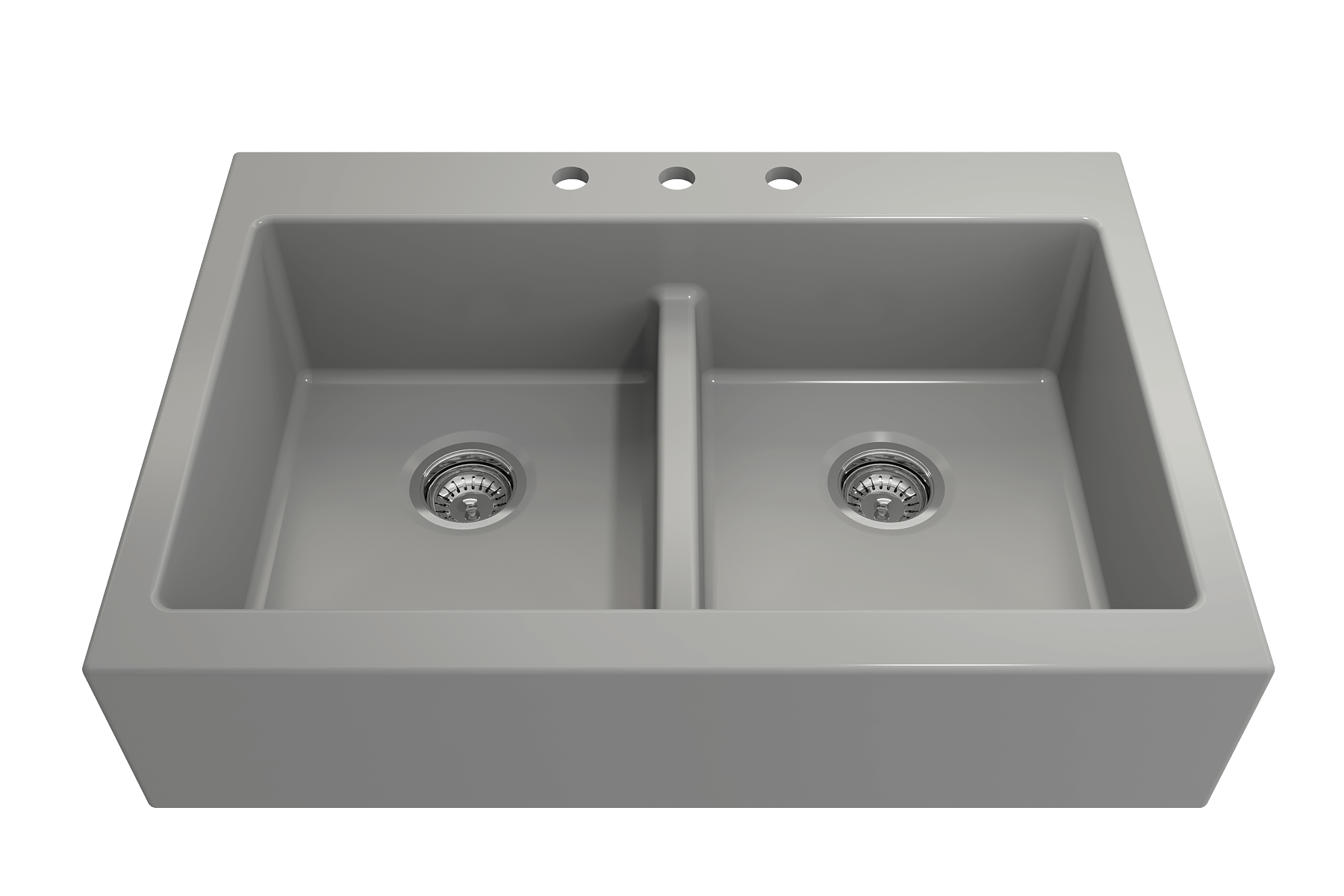 BOCCHI Nuova 34" Fireclay Retrofit Drop-In Farmhouse Sink with Accessories, 50/50 Double Bowl, Matte Gray, 1501-006-0127