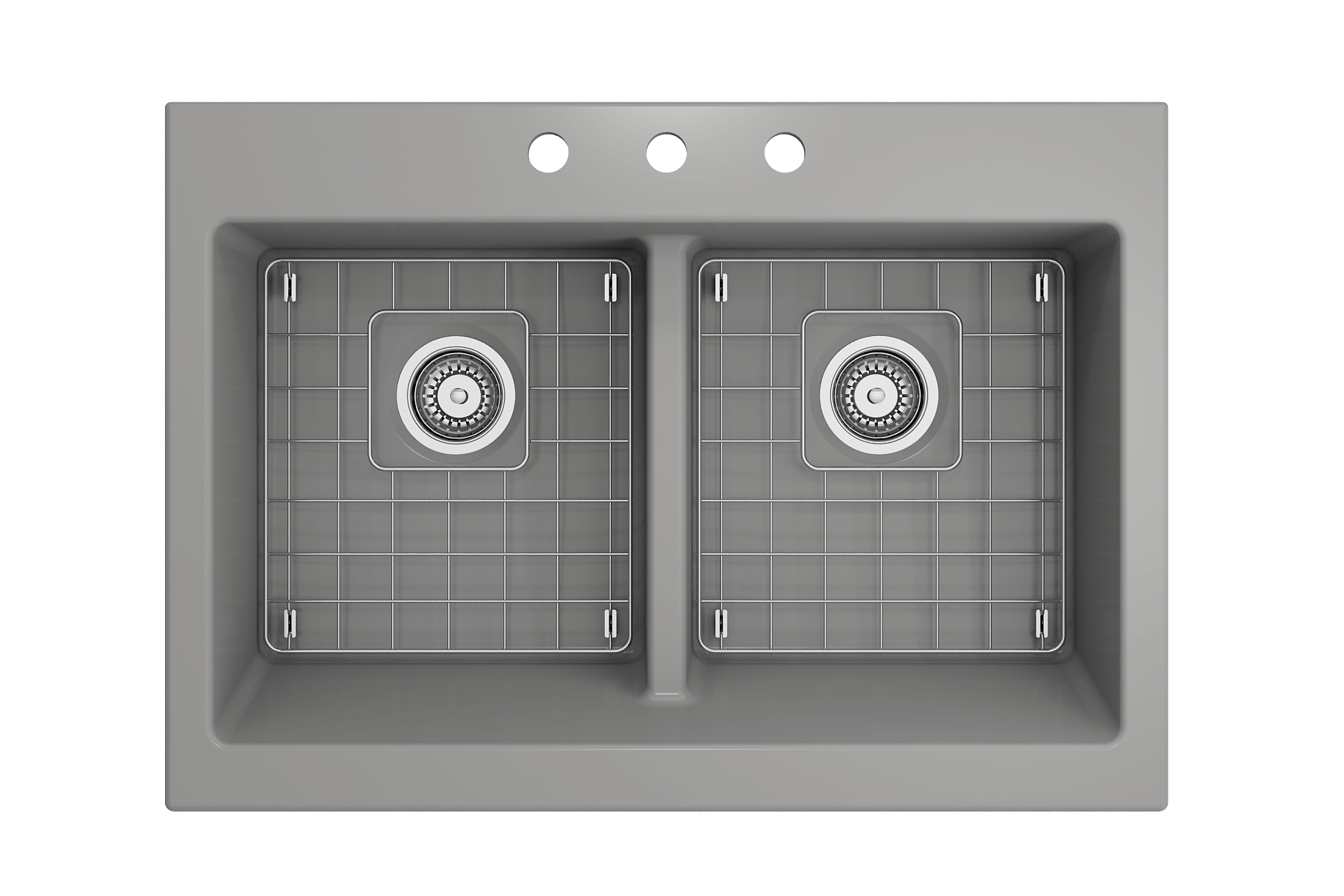 BOCCHI Nuova 34" Fireclay Retrofit Drop-In Farmhouse Sink with Accessories, 50/50 Double Bowl, Matte Gray, 1501-006-0127