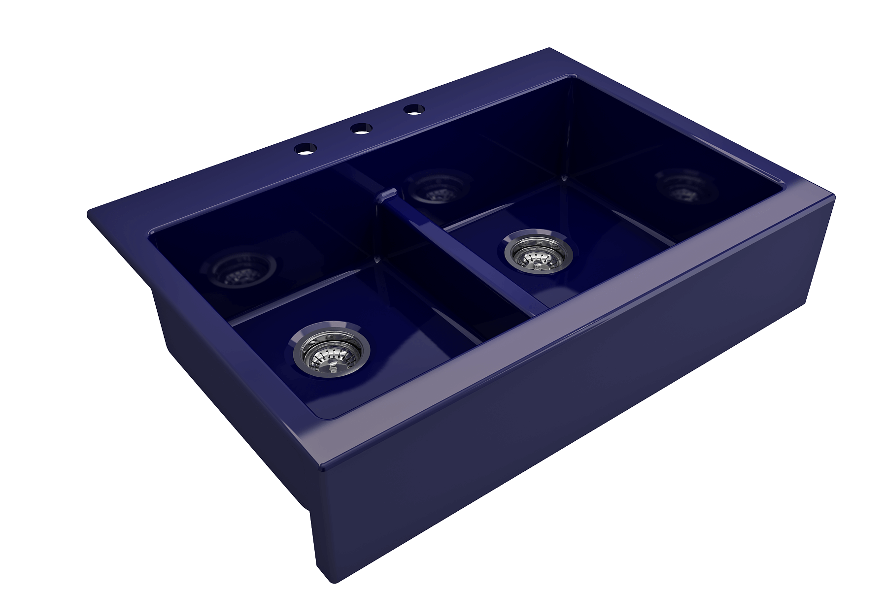 BOCCHI Nuova 34" Fireclay Retrofit Drop-In Farmhouse Sink with Accessories, 50/50 Double Bowl, Sapphire Blue, 1501-010-0127