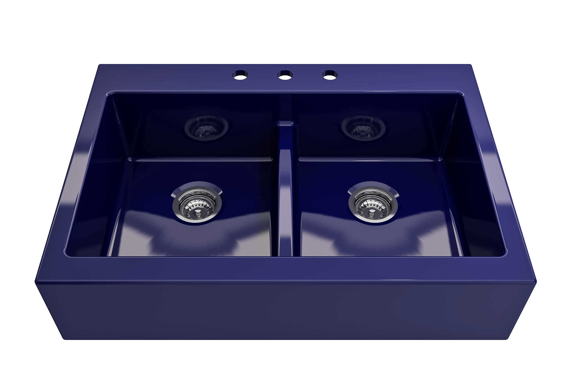BOCCHI Nuova 34" Fireclay Retrofit Drop-In Farmhouse Sink with Accessories, 50/50 Double Bowl, Sapphire Blue, 1501-010-0127