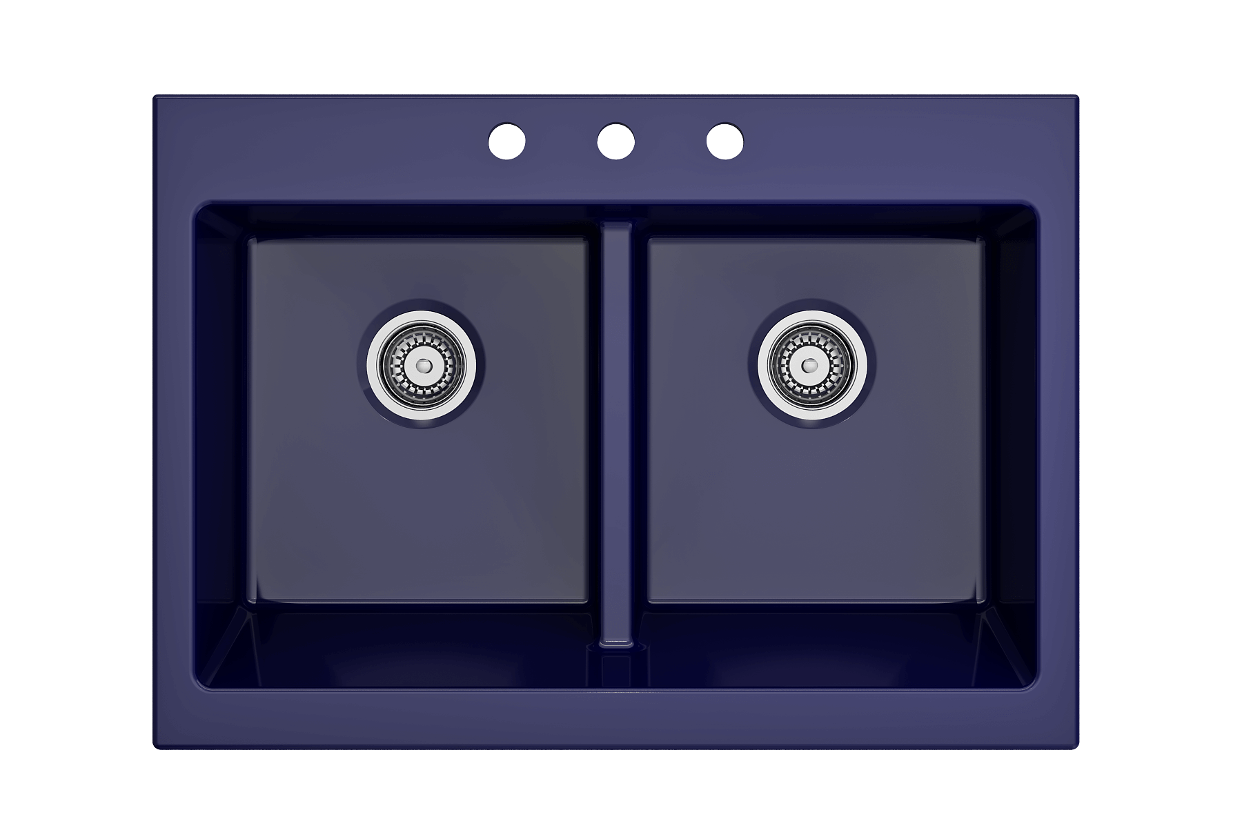 BOCCHI Nuova 34" Fireclay Retrofit Drop-In Farmhouse Sink with Accessories, 50/50 Double Bowl, Sapphire Blue, 1501-010-0127