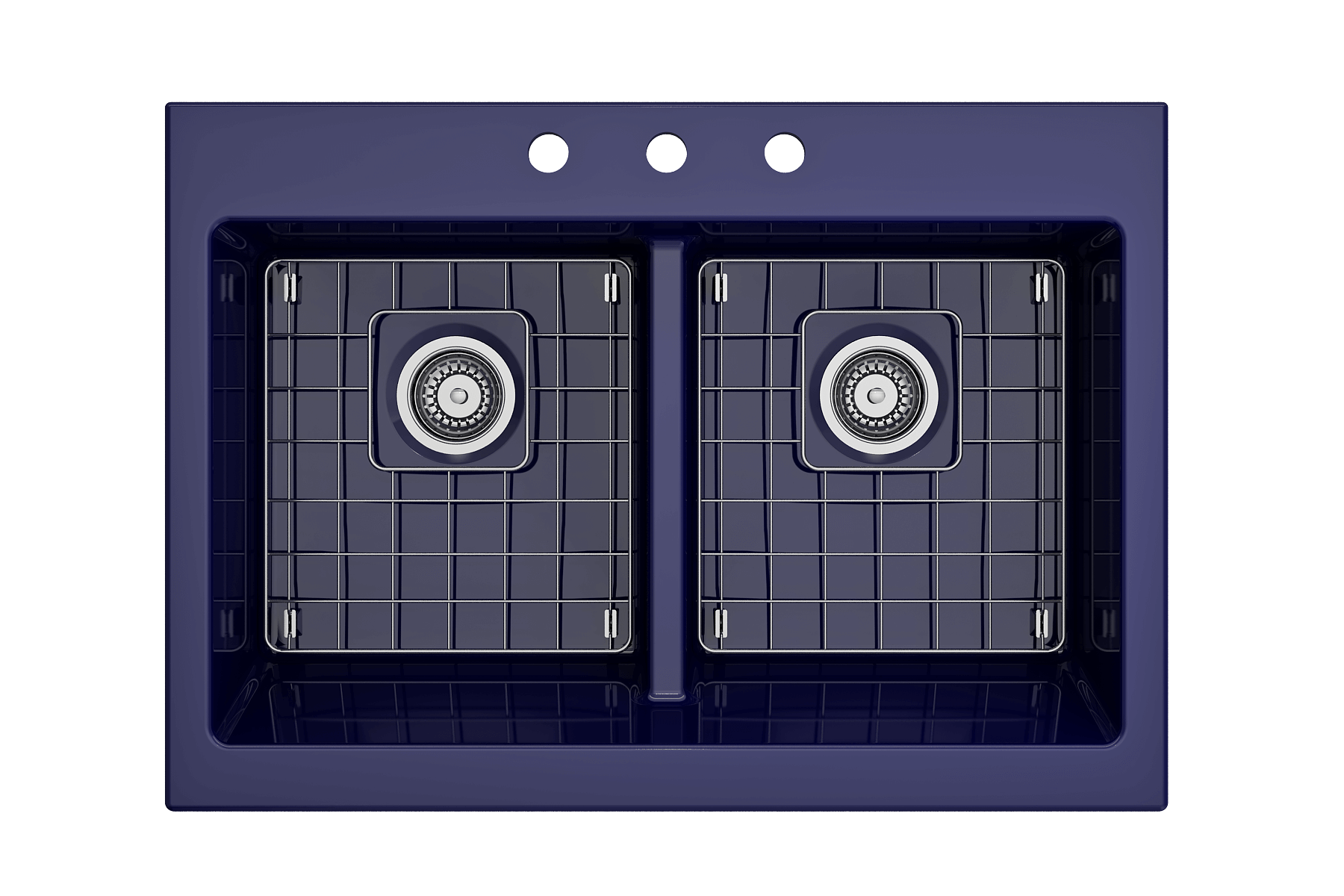 BOCCHI Nuova 34" Fireclay Retrofit Drop-In Farmhouse Sink with Accessories, 50/50 Double Bowl, Sapphire Blue, 1501-010-0127