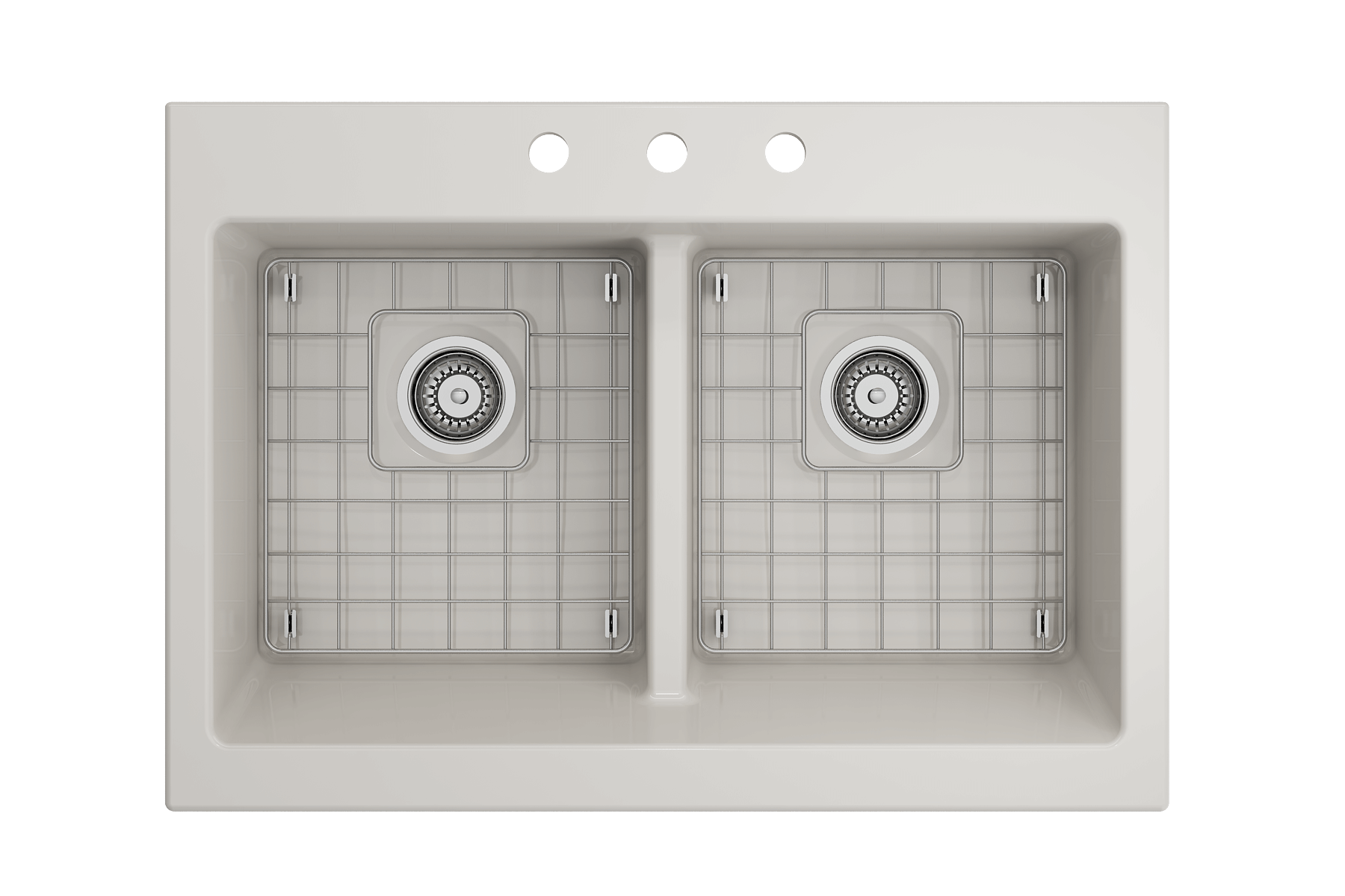BOCCHI Nuova 34" Fireclay Retrofit Drop-In Farmhouse Sink with Accessories, 50/50 Double Bowl, Biscuit, 1501-014-0127