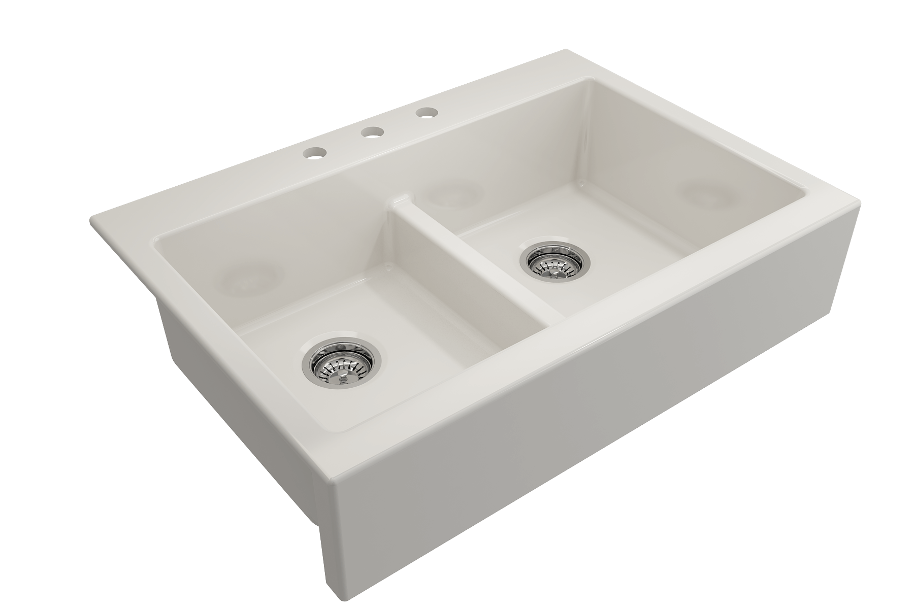 BOCCHI Nuova 34" Fireclay Retrofit Drop-In Farmhouse Sink with Accessories, 50/50 Double Bowl, Biscuit, 1501-014-0127