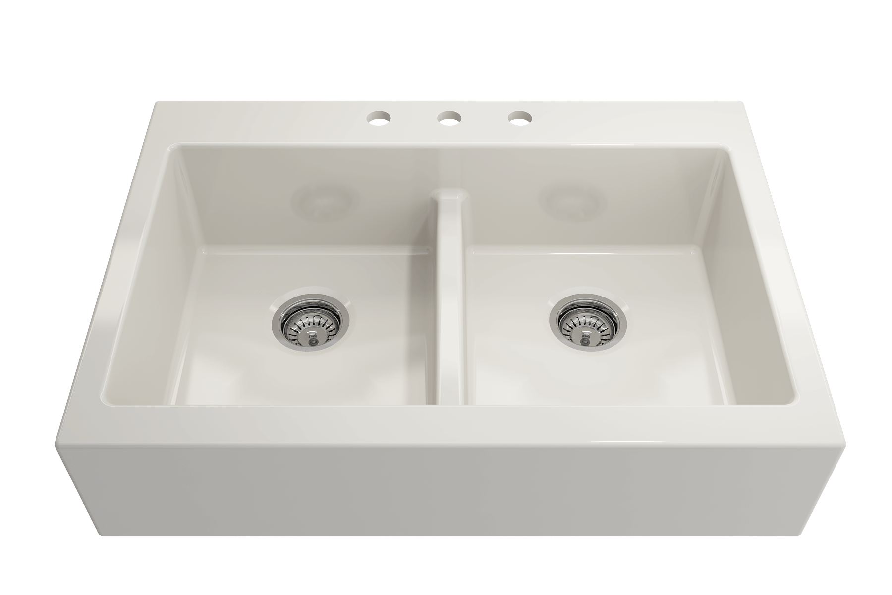 BOCCHI Nuova 34" Fireclay Retrofit Drop-In Farmhouse Sink with Accessories, 50/50 Double Bowl, Biscuit, 1501-014-0127