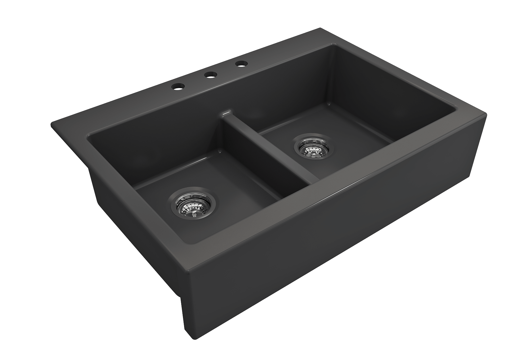 BOCCHI Nuova 34" Fireclay Retrofit Drop-In Farmhouse Sink with Accessories, 50/50 Double Bowl, Matte Dark Gray, 1501-020-0127