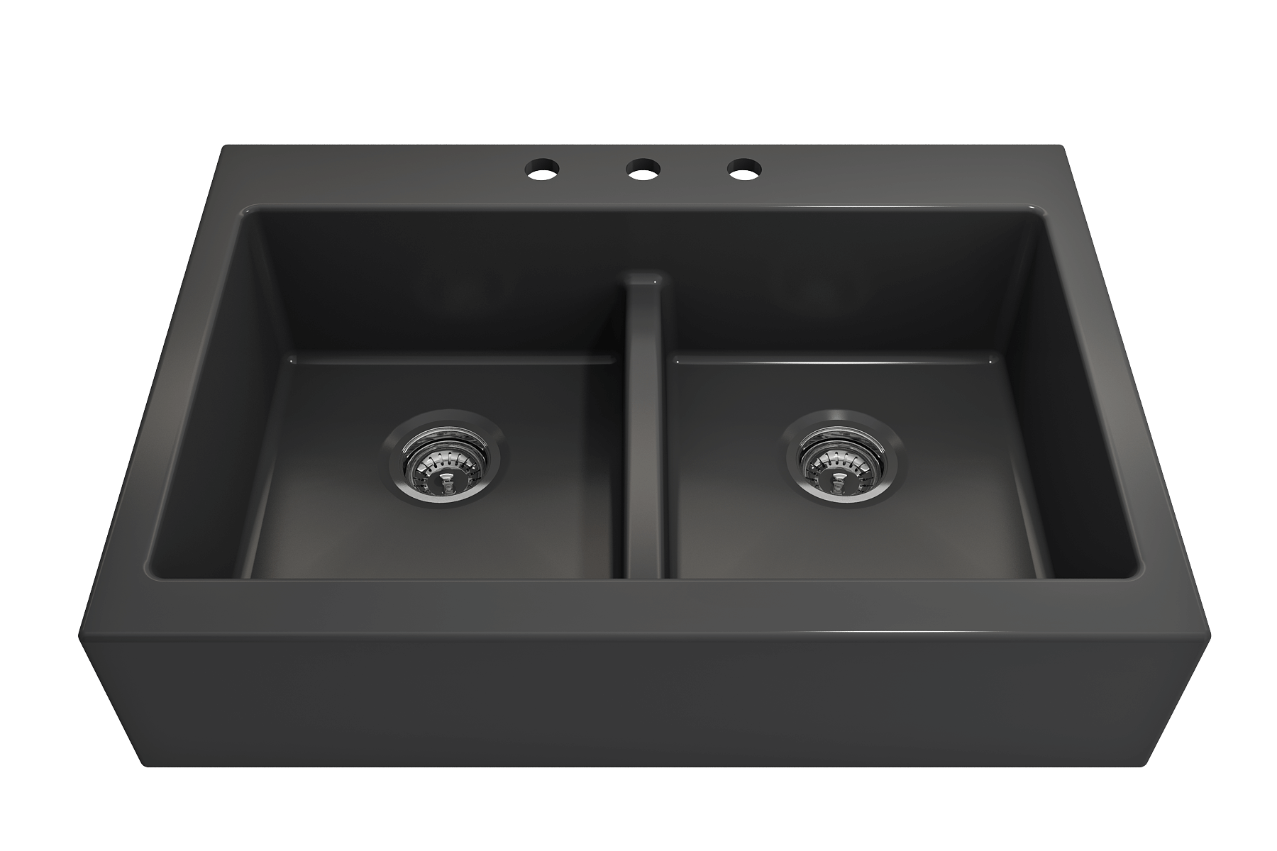 BOCCHI Nuova 34" Fireclay Retrofit Drop-In Farmhouse Sink with Accessories, 50/50 Double Bowl, Matte Dark Gray, 1501-020-0127