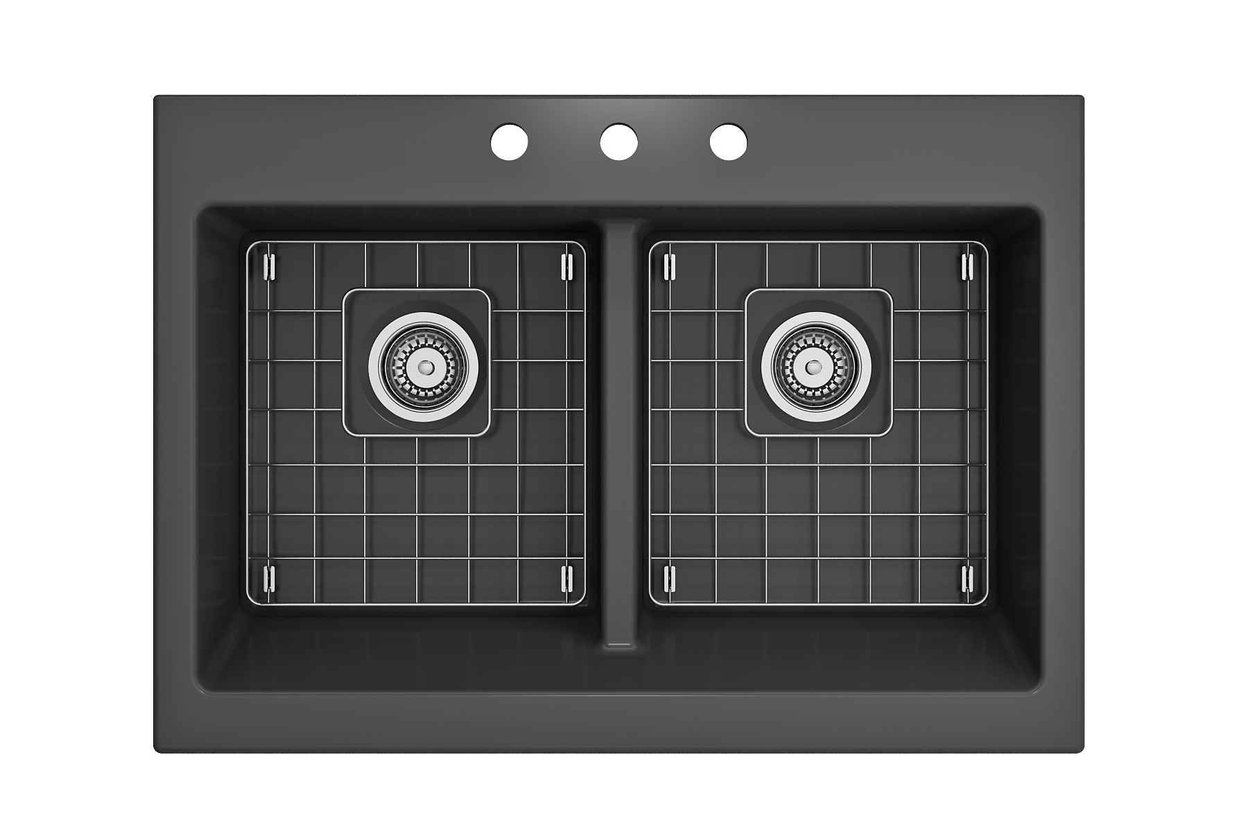 BOCCHI Nuova 34" Fireclay Retrofit Drop-In Farmhouse Sink with Accessories, 50/50 Double Bowl, Matte Dark Gray, 1501-020-0127