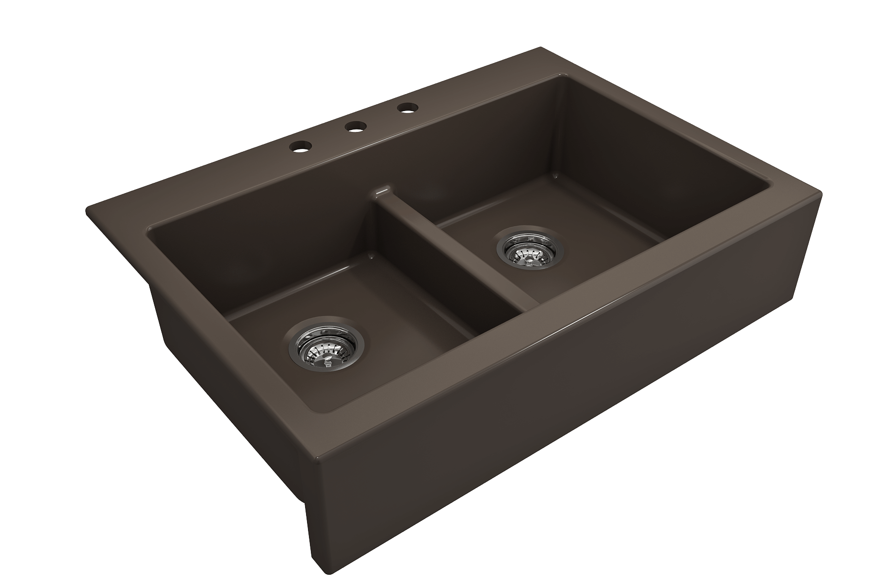 BOCCHI Nuova 34" Fireclay Retrofit Drop-In Farmhouse Sink with Accessories, 50/50 Double Bowl, Matte Brown, 1501-025-0127